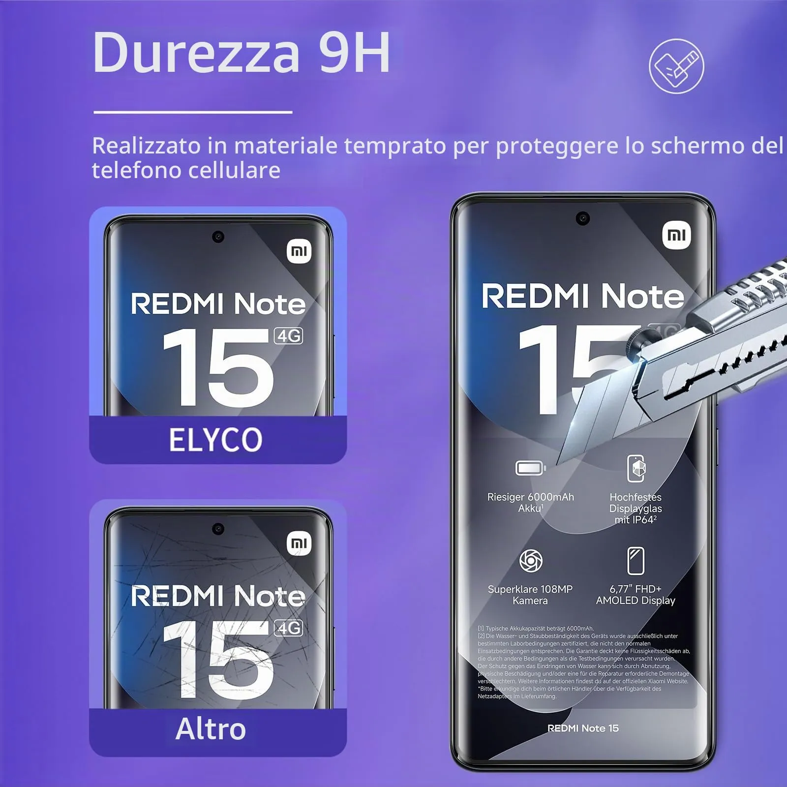 ELYCO Vetro Temperato per Xiaomi Redmi Note 15 4G/5G/POCO M8 5G, 2 Pezzi - immagine 3