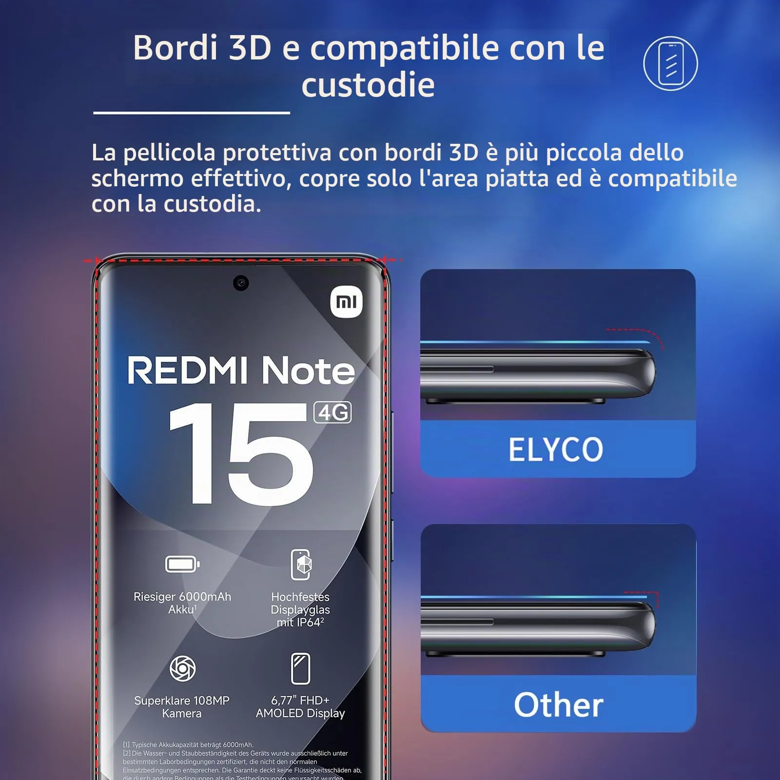 ELYCO Vetro Temperato per Xiaomi Redmi Note 15 4G/5G/POCO M8 5G, 2 Pezzi - immagine 5