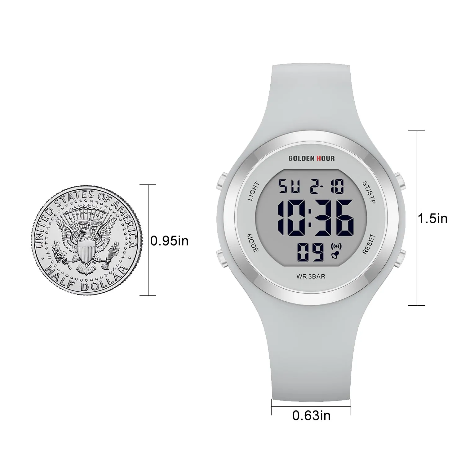 Golden Hour Orologio Digitale Donna Sportivo 50M, Cronometro e Sveglia, Cinturino in Silicone - immagine 5