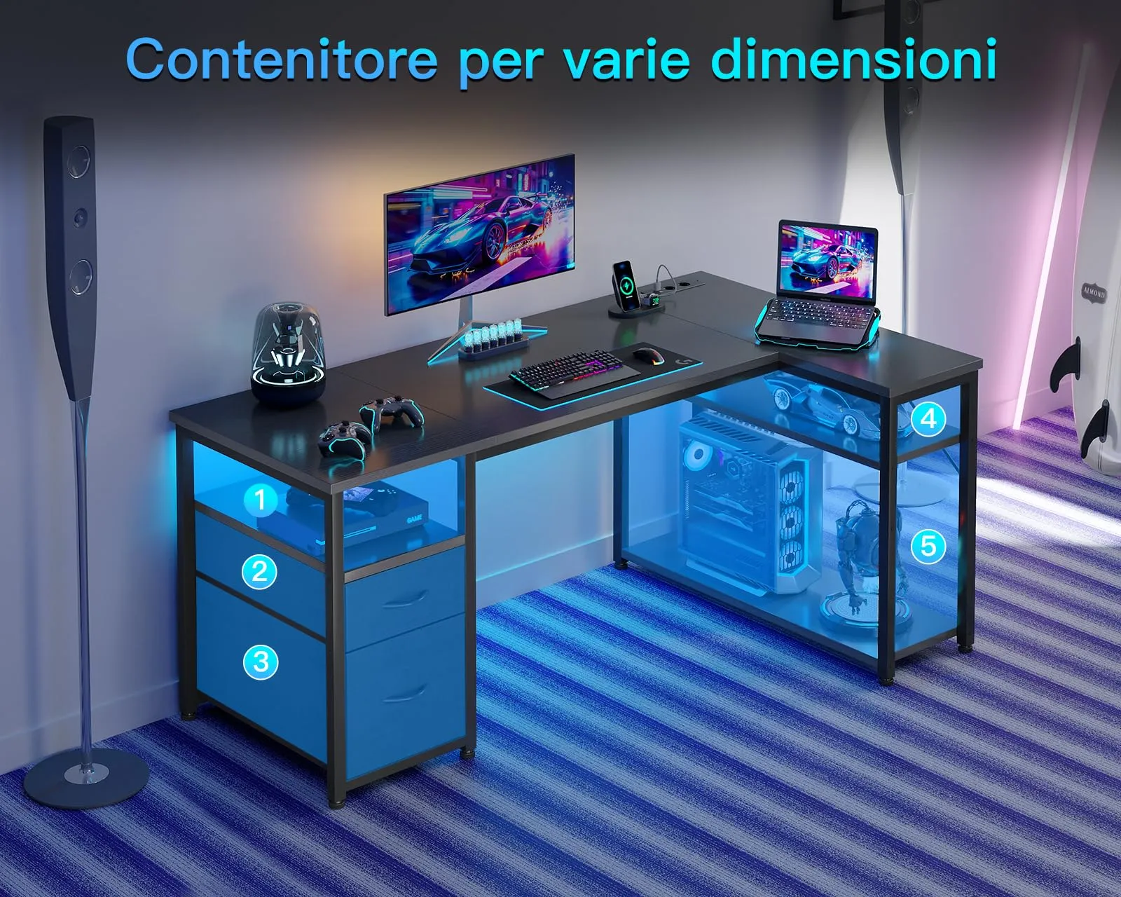 Coleshome Scrivania Angolare con USB e Presa, 140x80cm, Nero - immagine 5