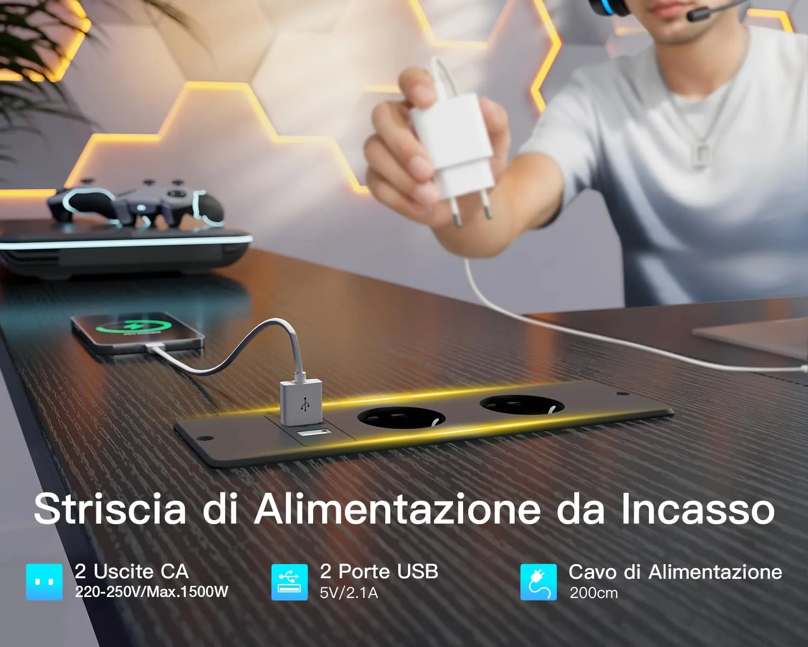Coleshome Scrivania Angolare con USB e Presa, 140x80cm, Nero - immagine 7