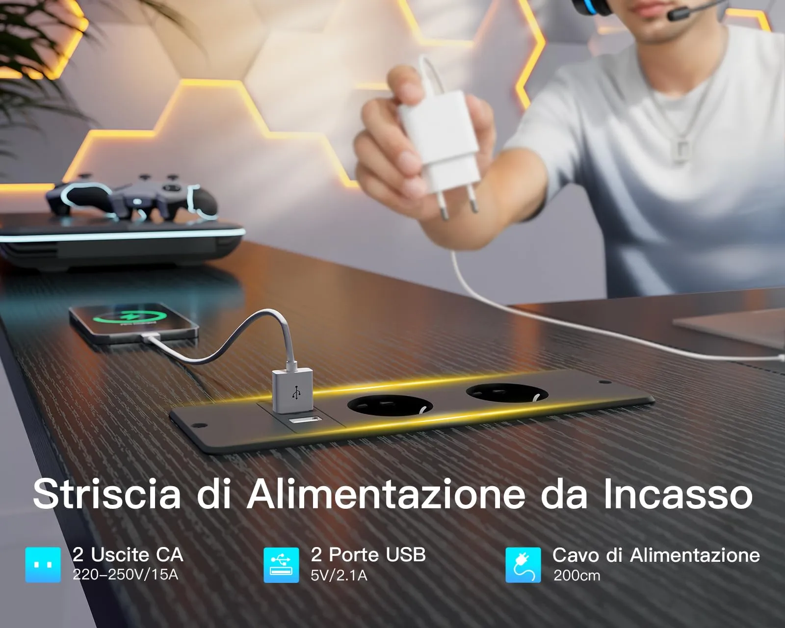 Coleshome Scrivania Angolare con USB e Presa, 160x80cm, Nero - immagine 7