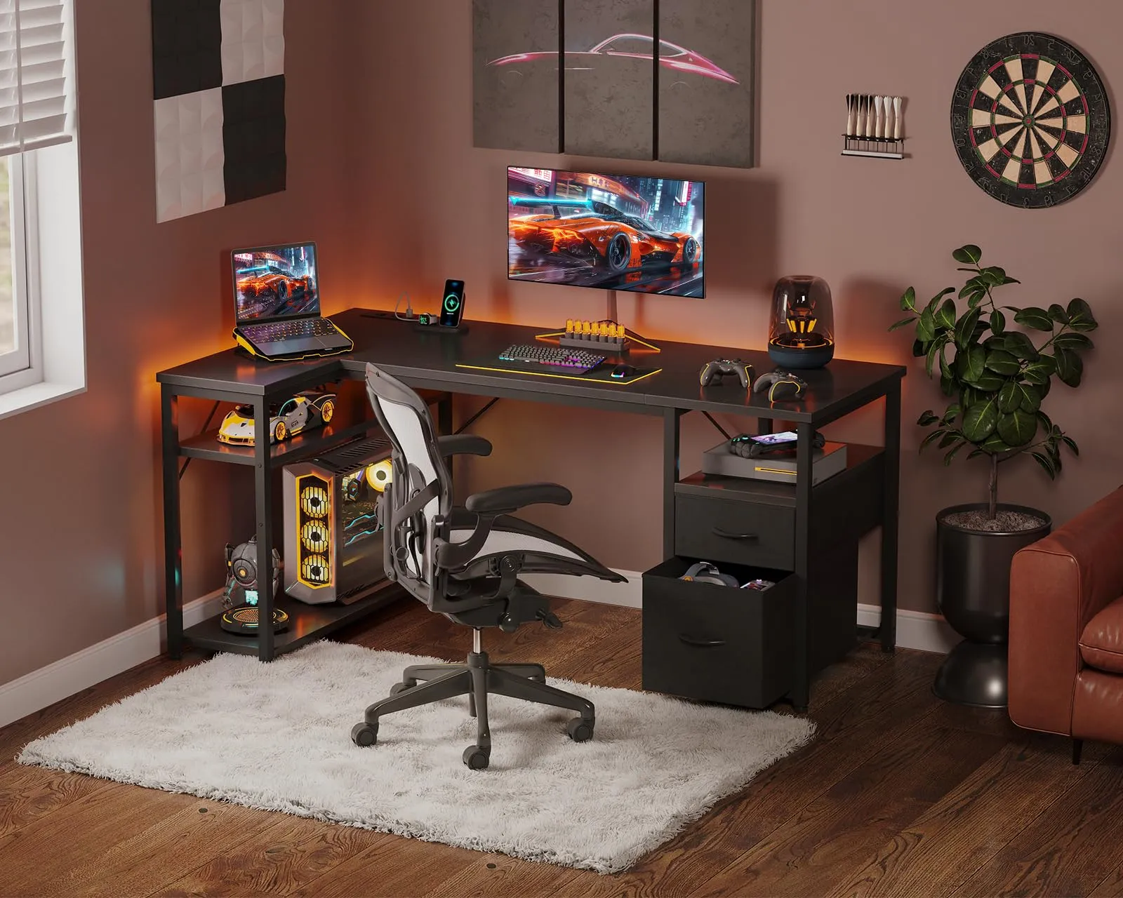 Coleshome Scrivania Angolare con USB e Presa, 160x80cm, Nero - immagine 8