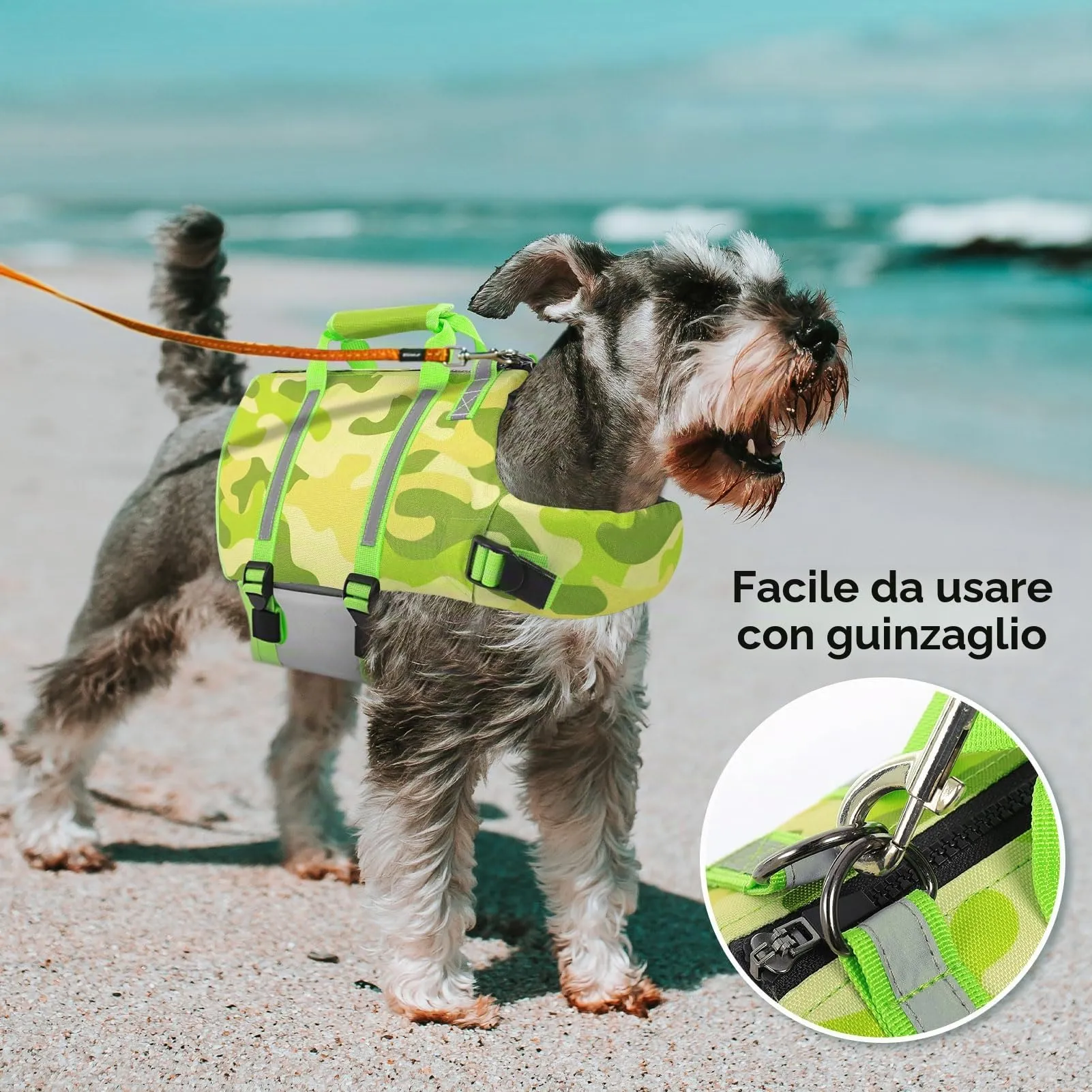 PUZAUKAL Giubbotto Salvagente per Cane con Cerniera e Camouflage, Taglia L - immagine 5