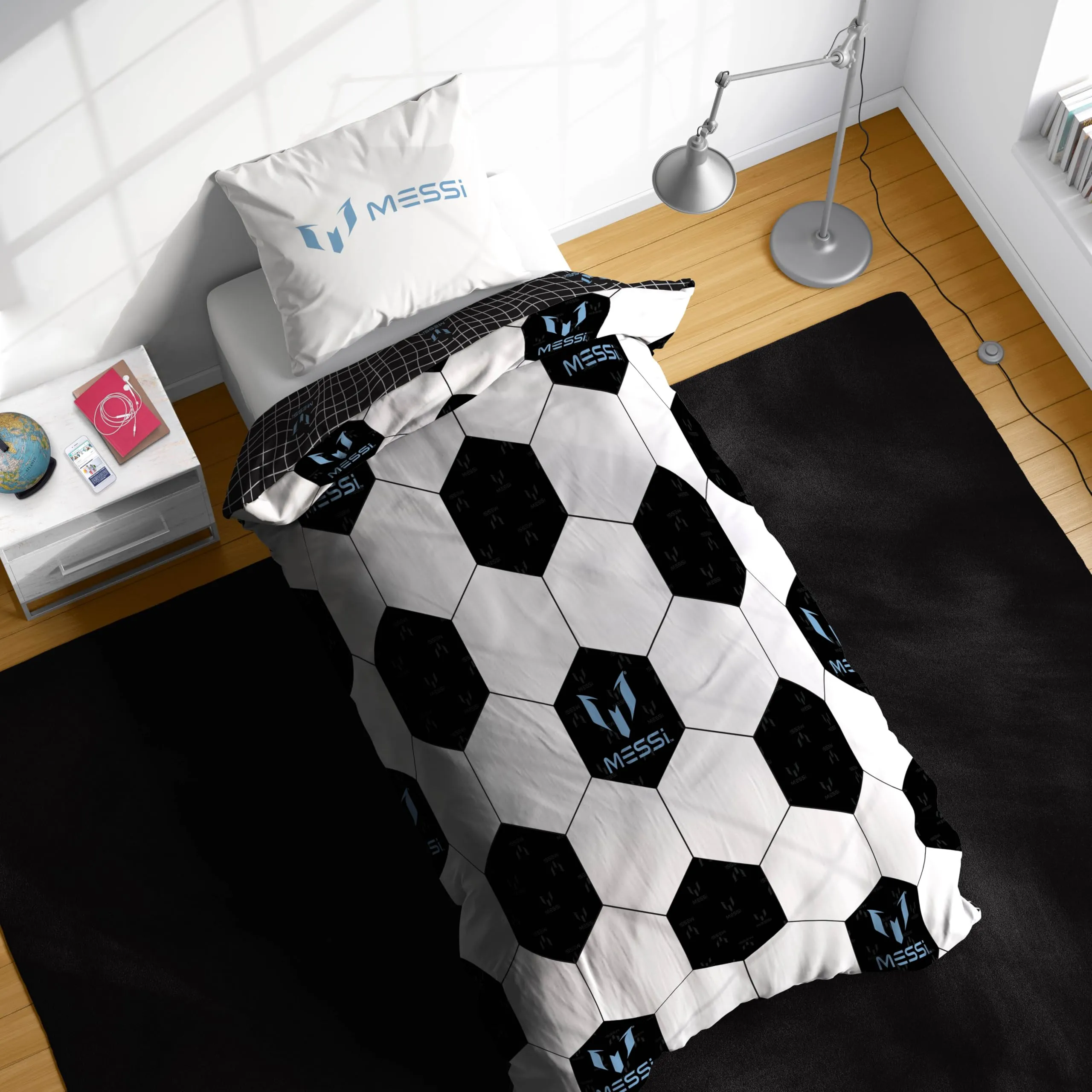 Jay Franco Messi Football Set di biancheria da letto per bambini con copripiumino e federa, bianco - immagine 6