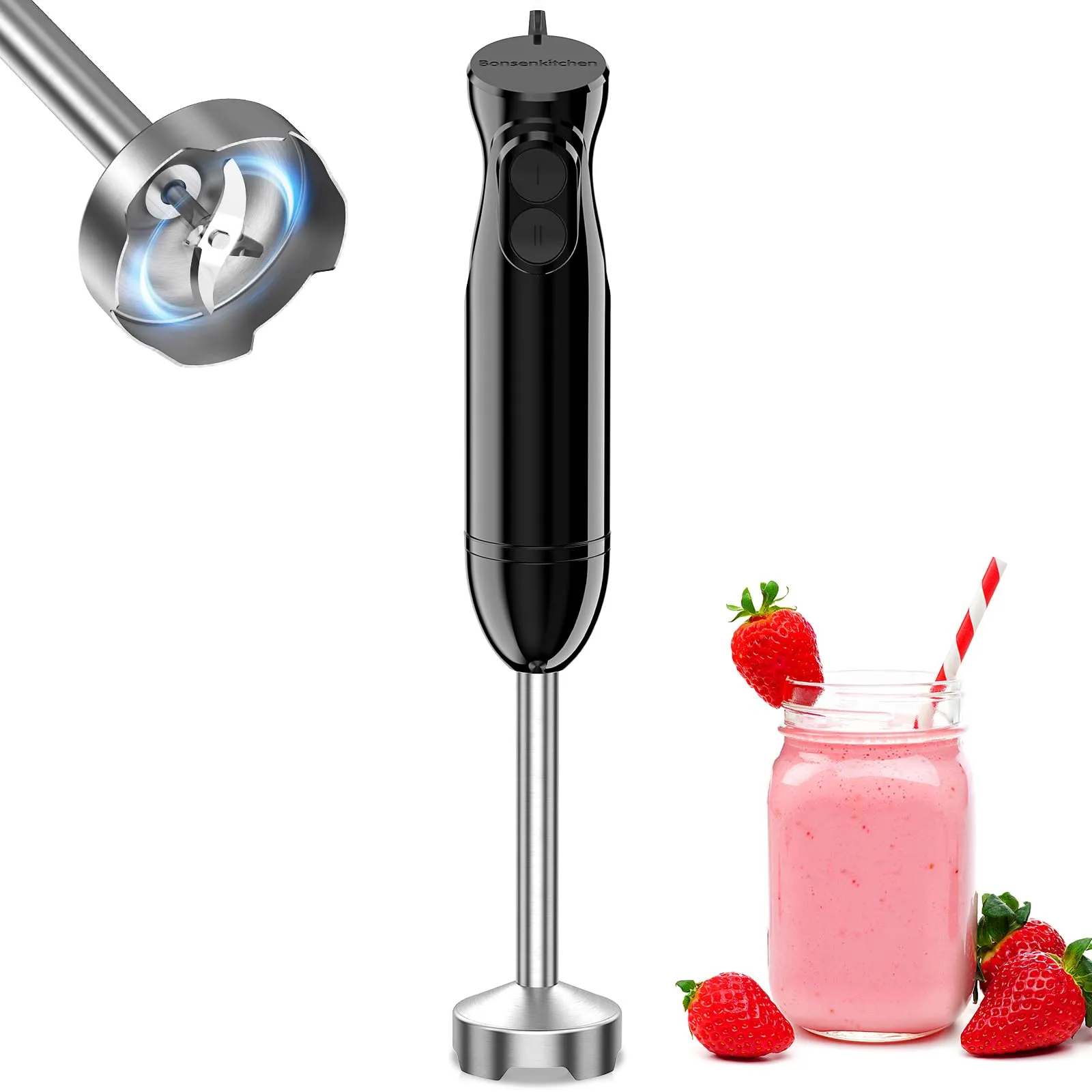Bonsenkitchen Frullatore a Immersione 1000 W in Acciaio Inossidabile - immagine 1