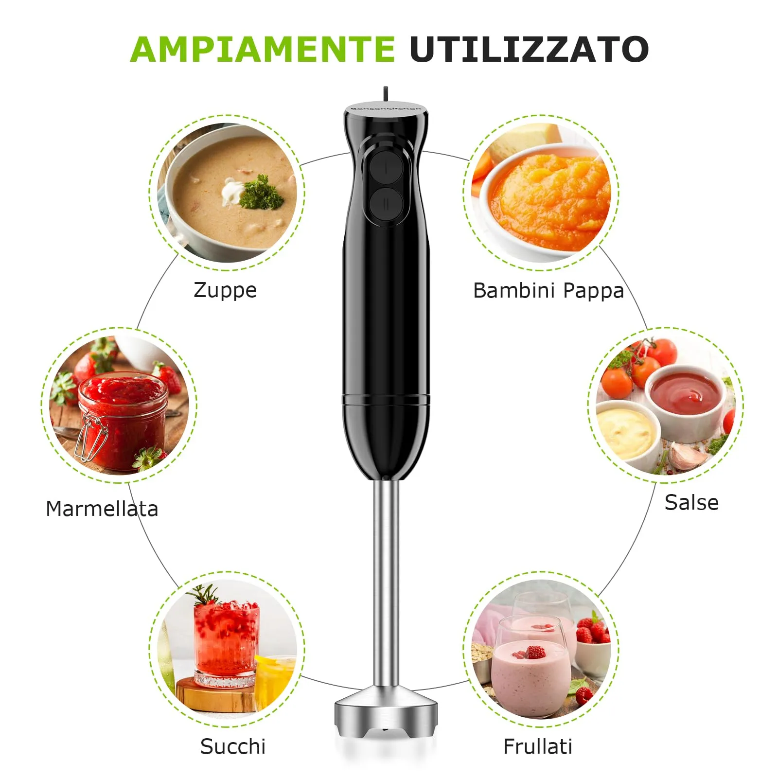 Bonsenkitchen Frullatore a Immersione 1000 W in Acciaio Inossidabile - immagine 3
