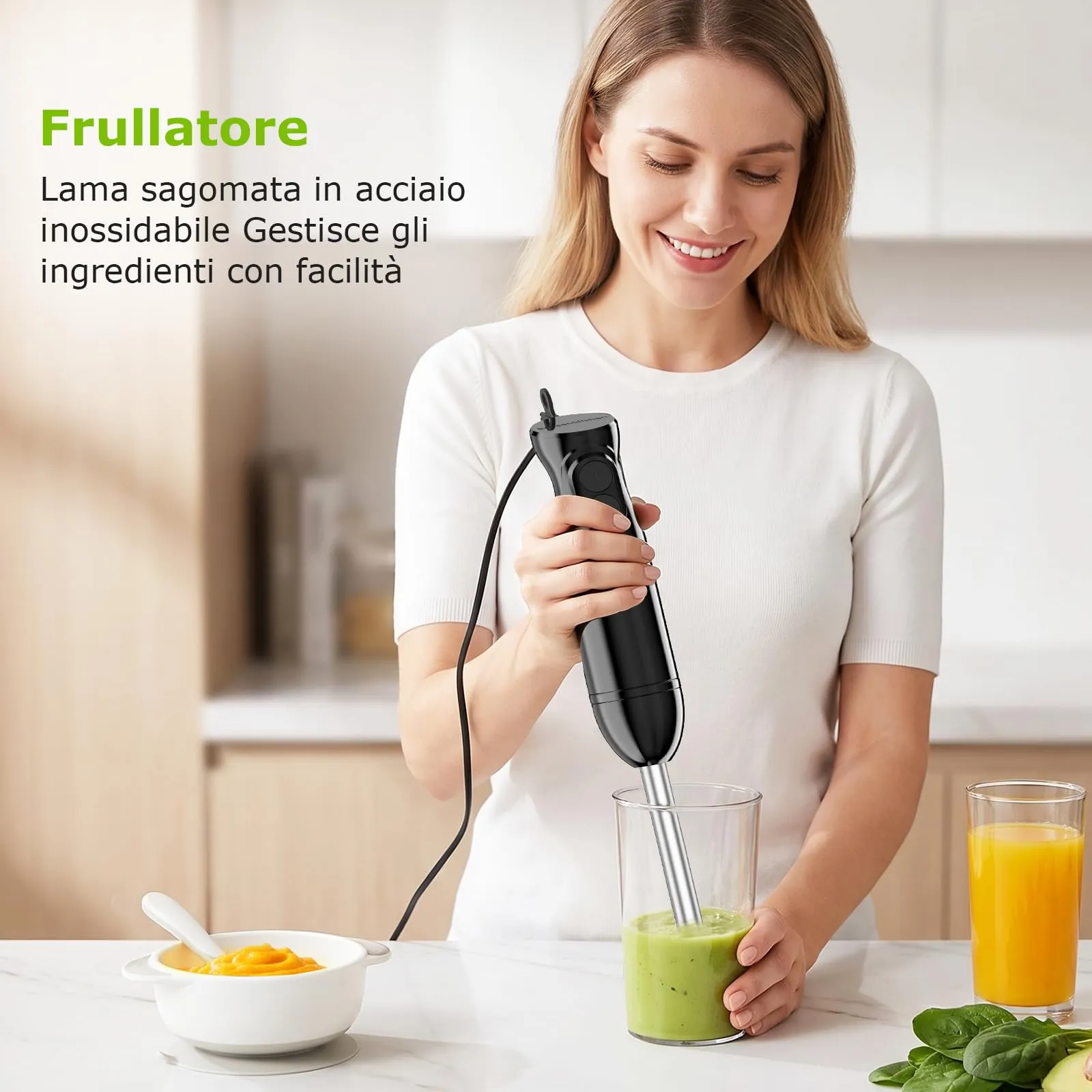 Bonsenkitchen Frullatore a Immersione 1000 W in Acciaio Inossidabile - immagine 4