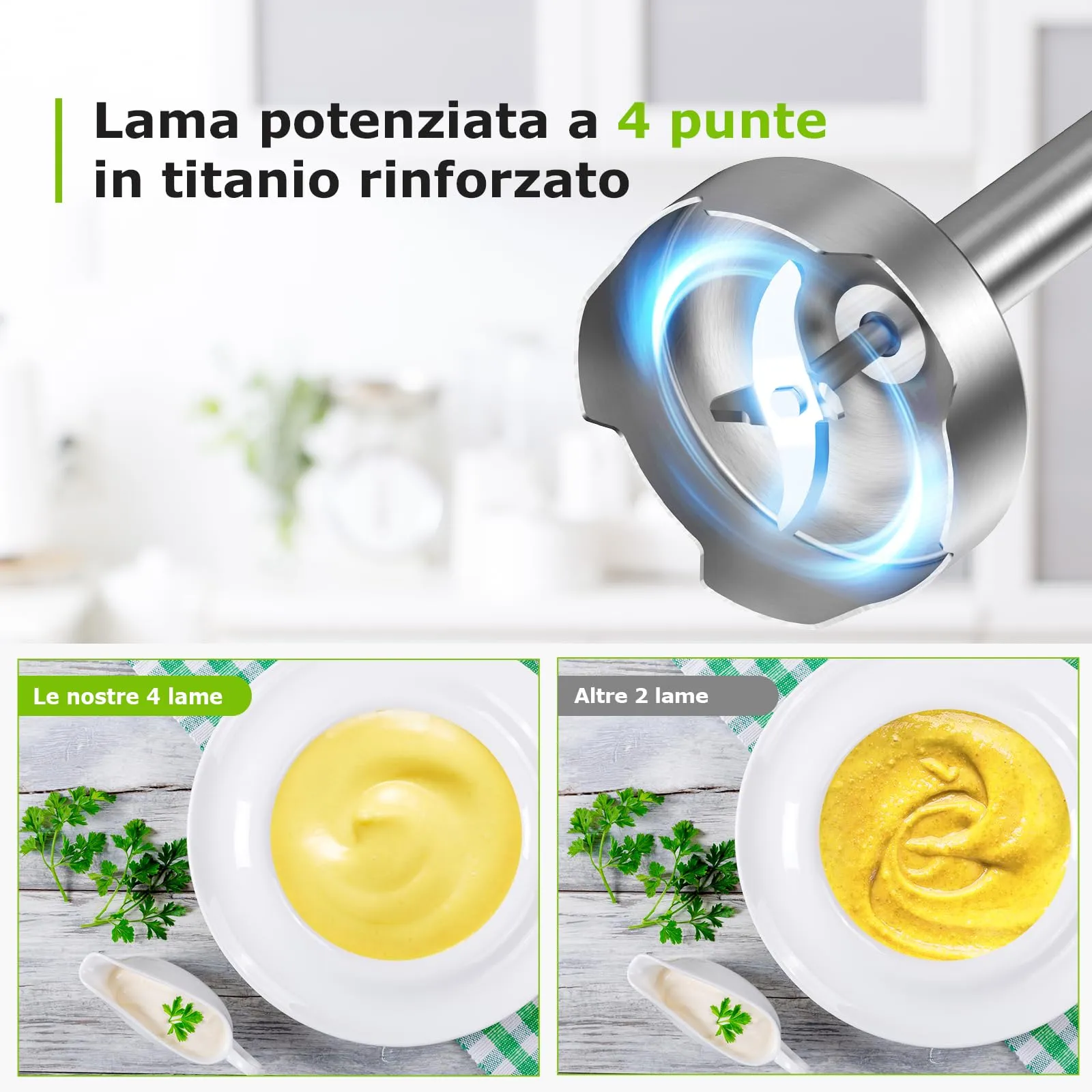 Bonsenkitchen Frullatore a Immersione 1000 W in Acciaio Inossidabile - immagine 5
