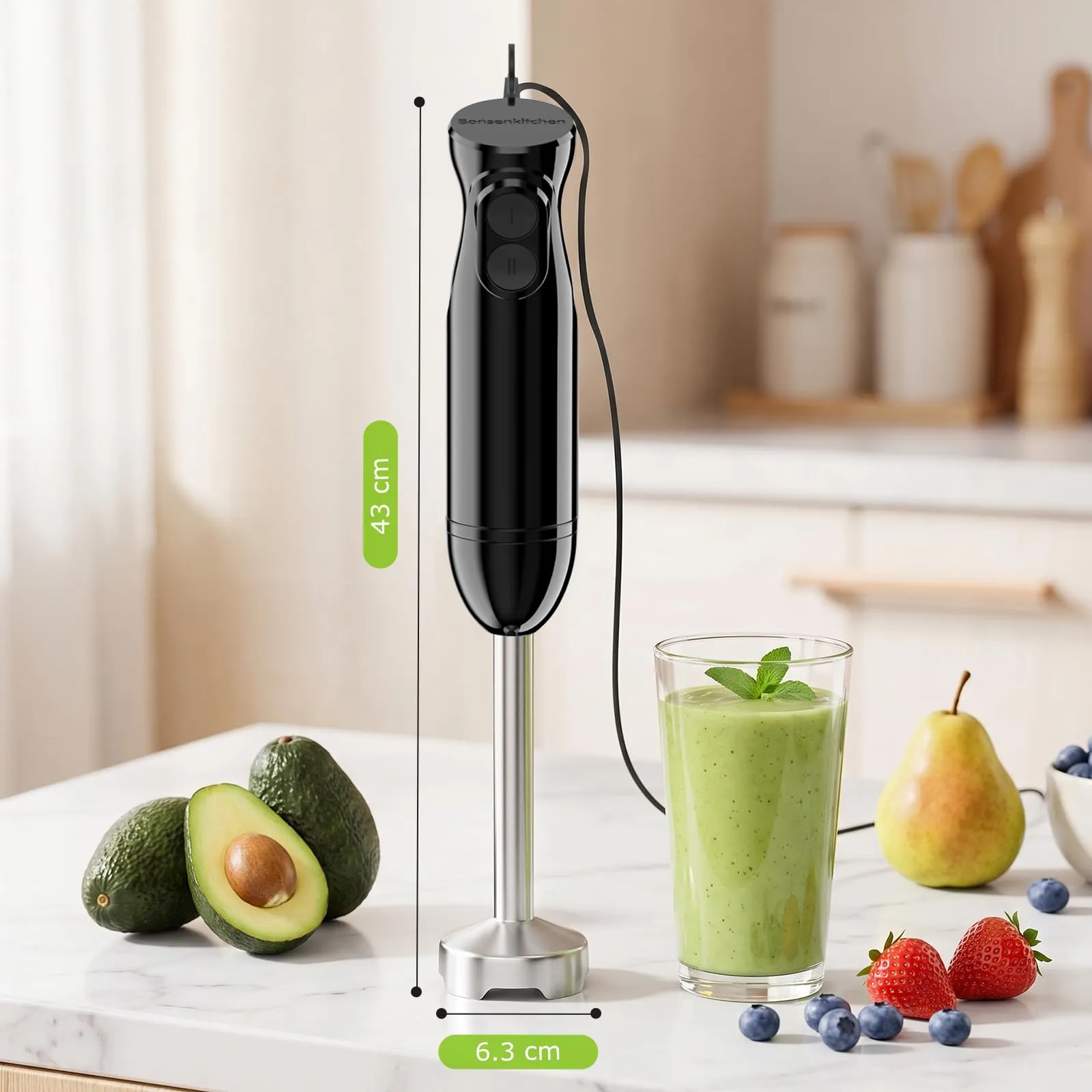 Bonsenkitchen Frullatore a Immersione 1000 W in Acciaio Inossidabile - immagine 7