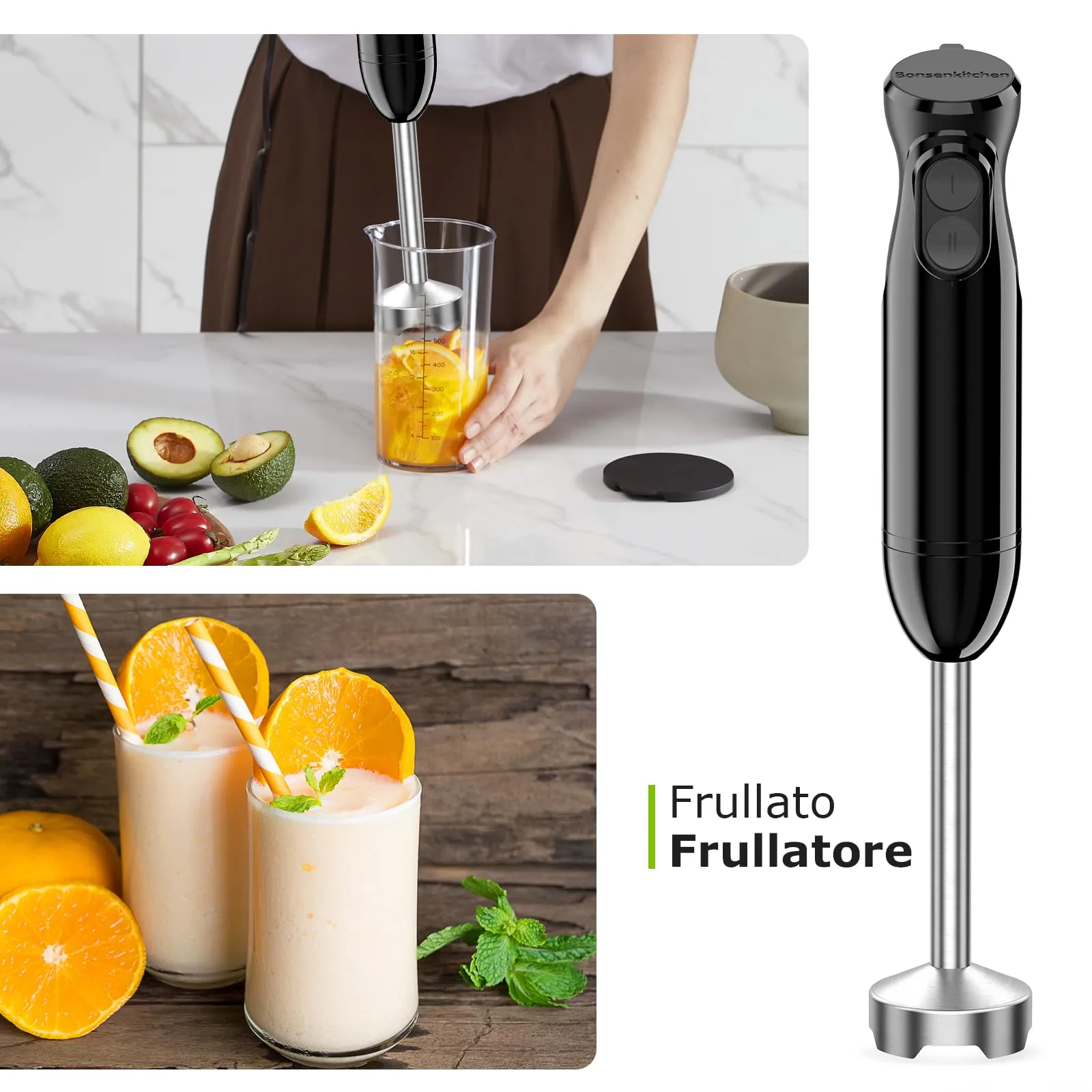 Bonsenkitchen Frullatore a Immersione 2-in-1, 1000W, 2 Velocità - immagine 4