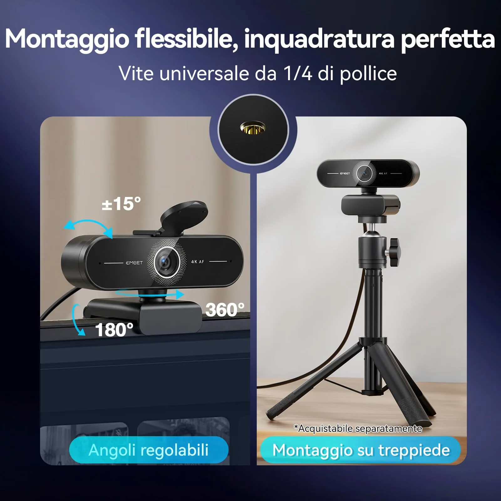 EMEET C60E 4K Webcam, PDAF Autofocus, Dual Microphone, USB Plug & Play for PC and Mac - immagine 7