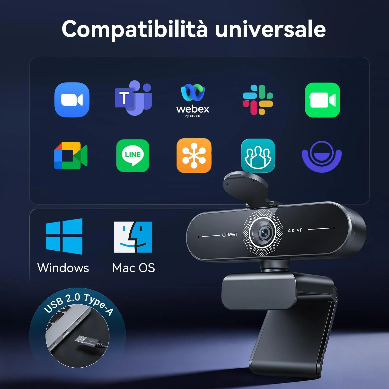 EMEET C60E 4K Webcam, PDAF Autofocus, Dual Microphone, USB Plug & Play for PC and Mac - immagine 9
