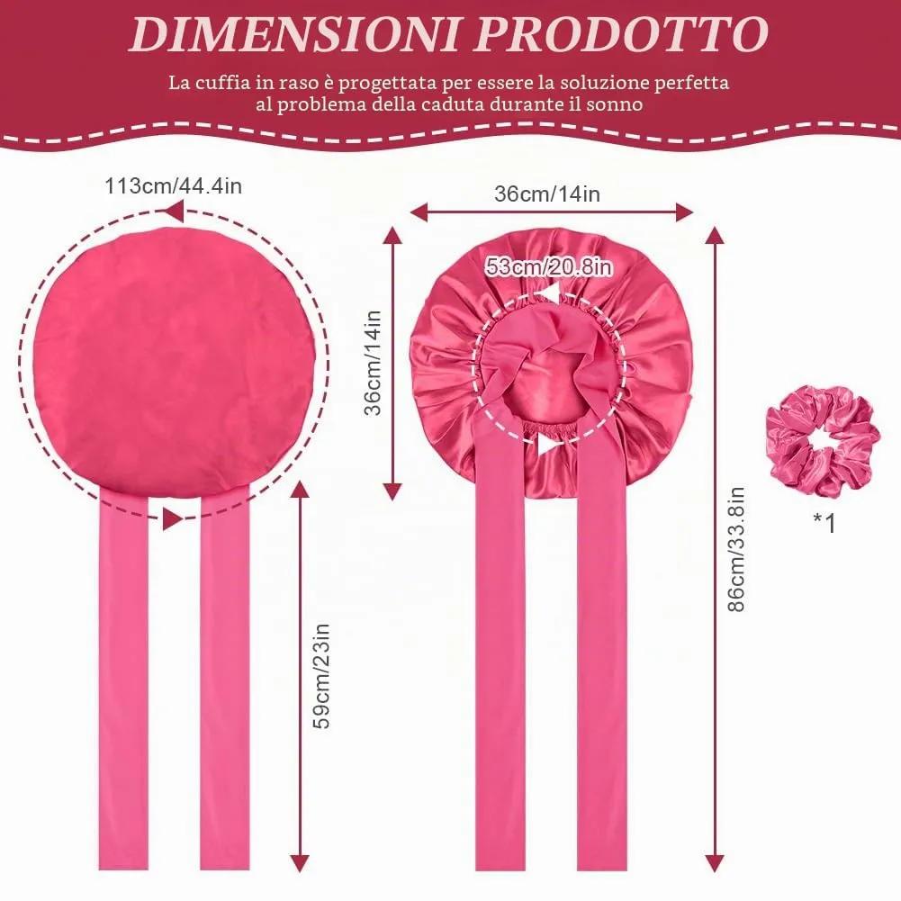 ACWOO Cuffia in Seta per Capelli Ricci, 3 Pezzi, Berretto da Notte in Raso Elastico con Nastri Regolabili - immagine 2