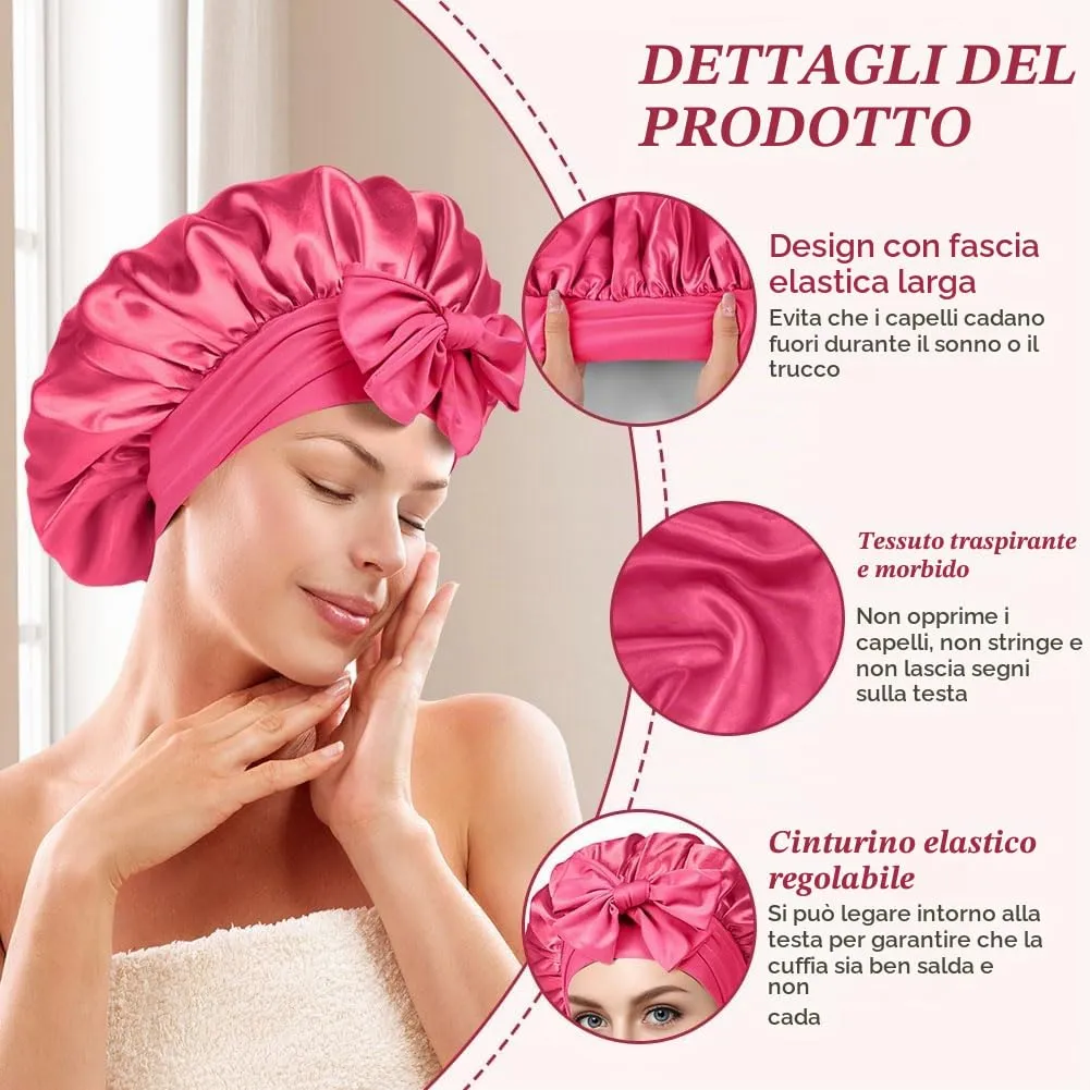 ACWOO Cuffia in Seta per Capelli Ricci, 3 Pezzi, Berretto da Notte in Raso Elastico con Nastri Regolabili - immagine 3