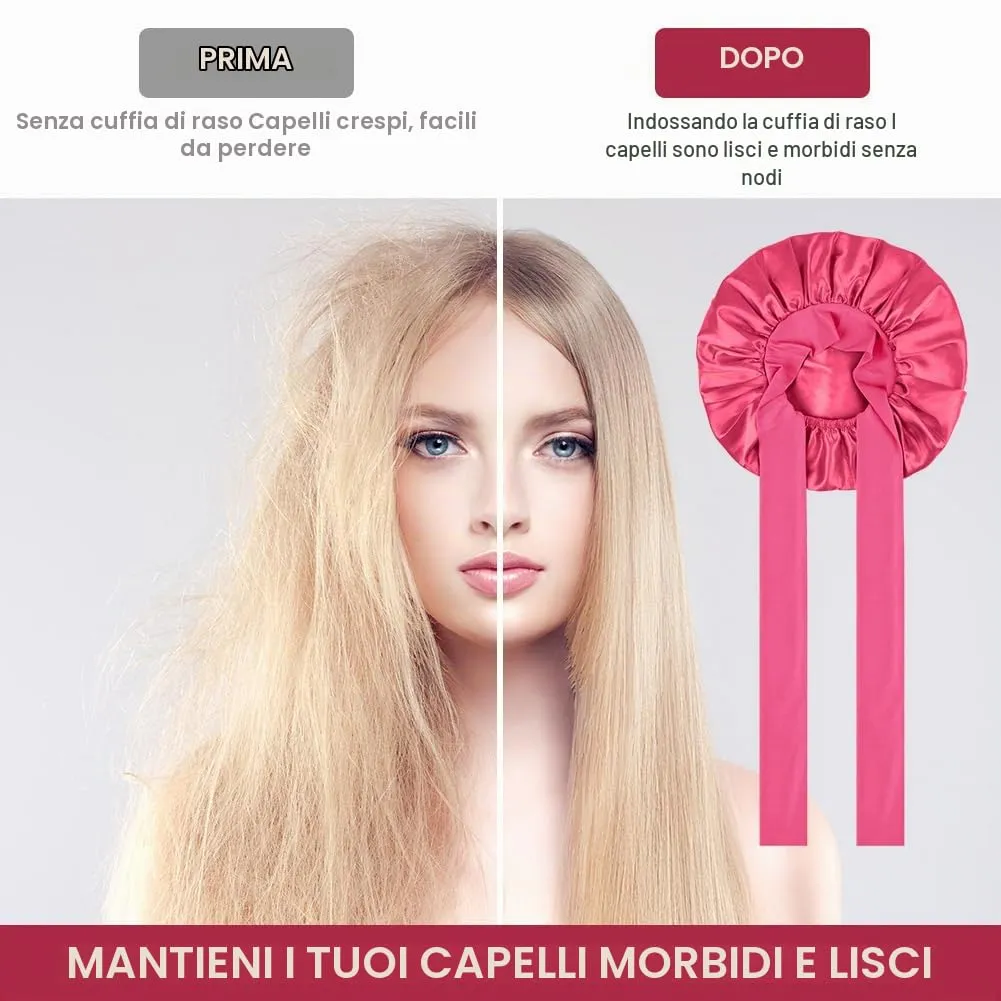 ACWOO Cuffia in Seta per Capelli Ricci, 3 Pezzi, Berretto da Notte in Raso Elastico con Nastri Regolabili - immagine 4