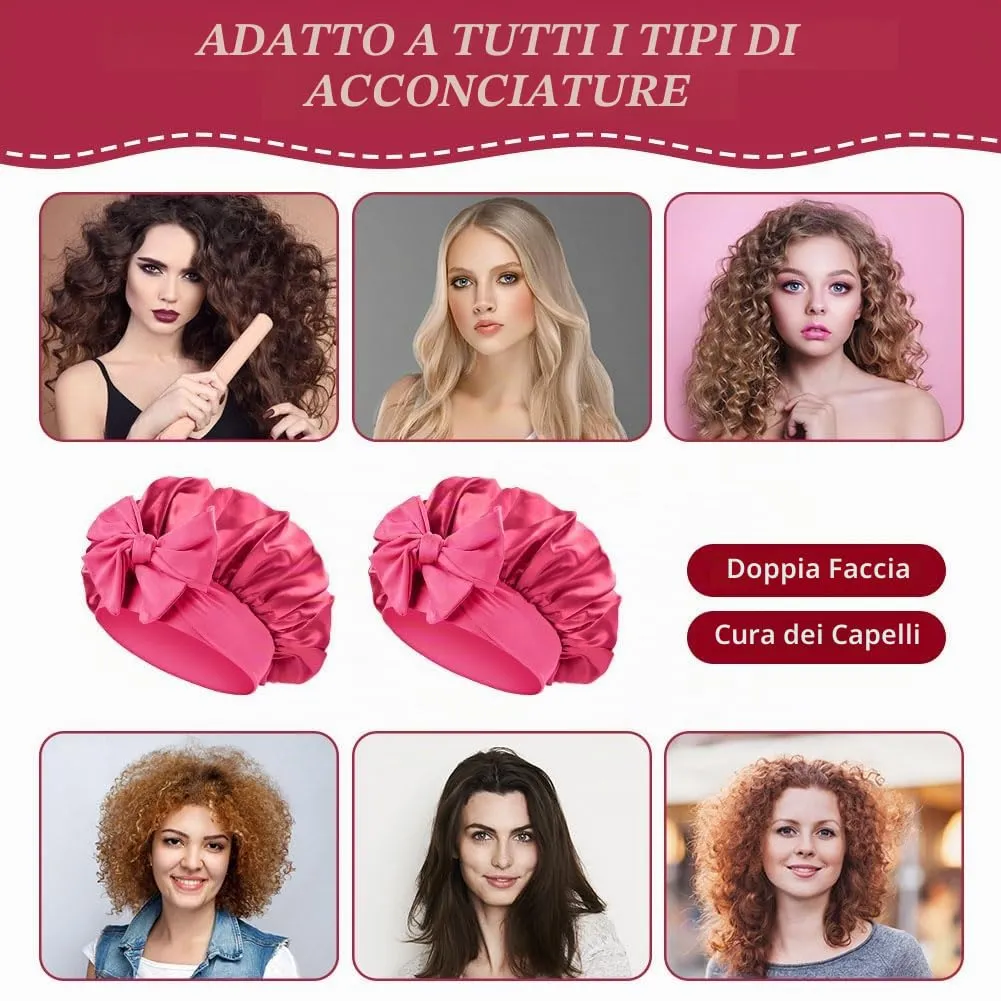 ACWOO Cuffia in Seta per Capelli Ricci, 3 Pezzi, Berretto da Notte in Raso Elastico con Nastri Regolabili - immagine 5