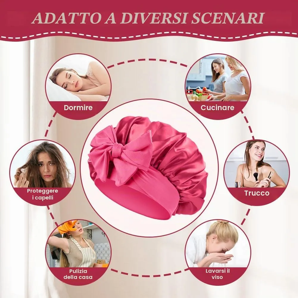 ACWOO Cuffia in Seta per Capelli Ricci, 3 Pezzi, Berretto da Notte in Raso Elastico con Nastri Regolabili - immagine 6
