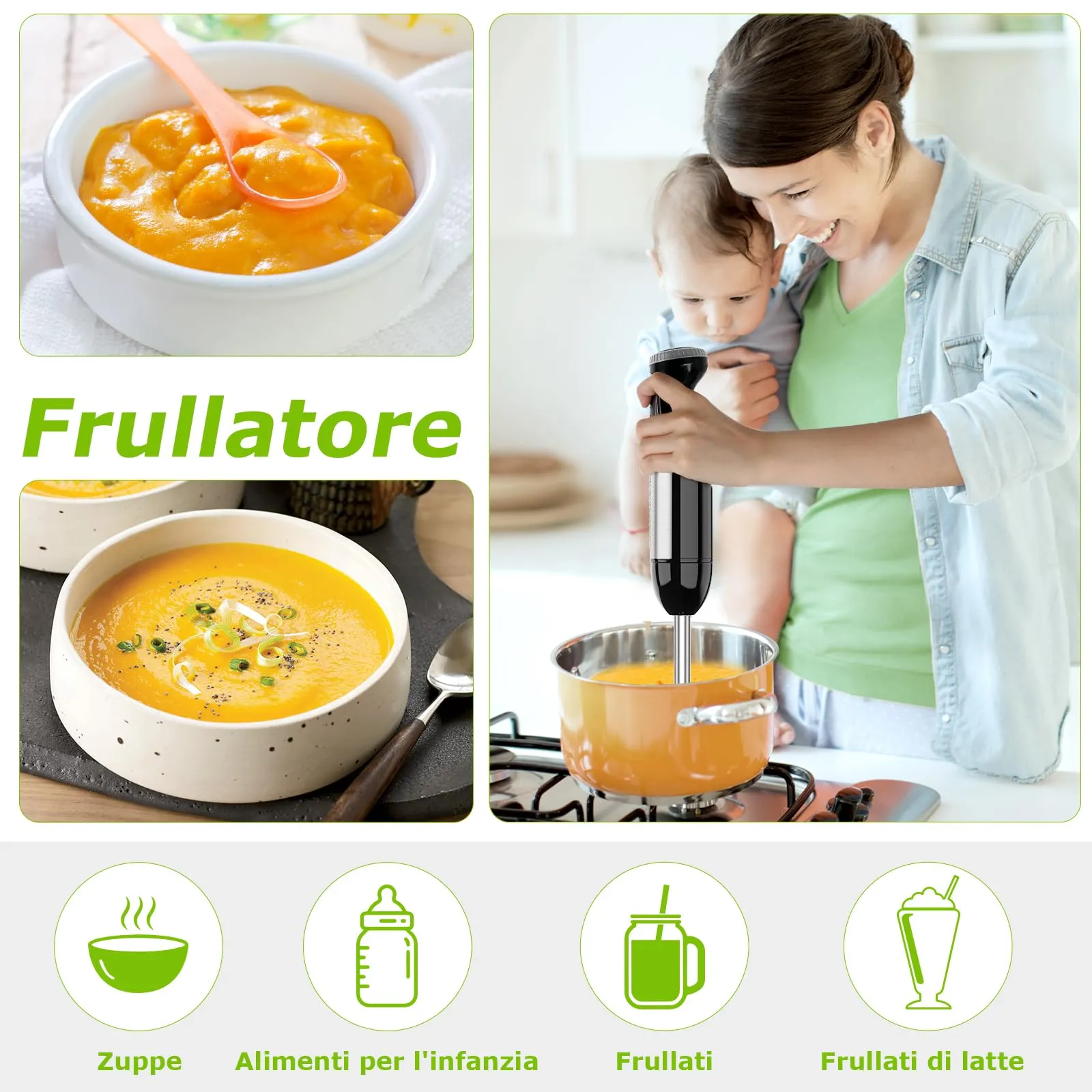 Bonsenkitchen Frullatore a Immersione 4-in-1 1000W HB3203-V2 - immagine 3
