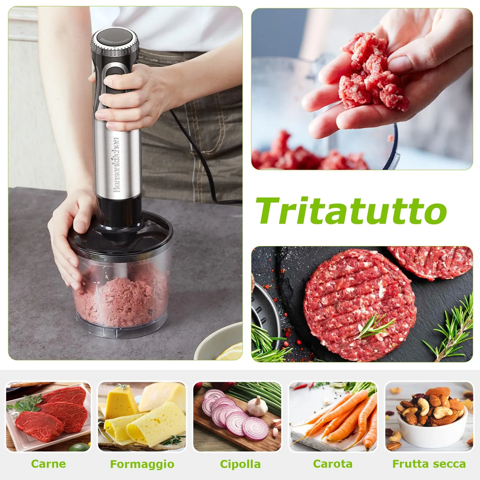 Bonsenkitchen Frullatore a Immersione 4-in-1 1000W HB3203-V2 - immagine 5
