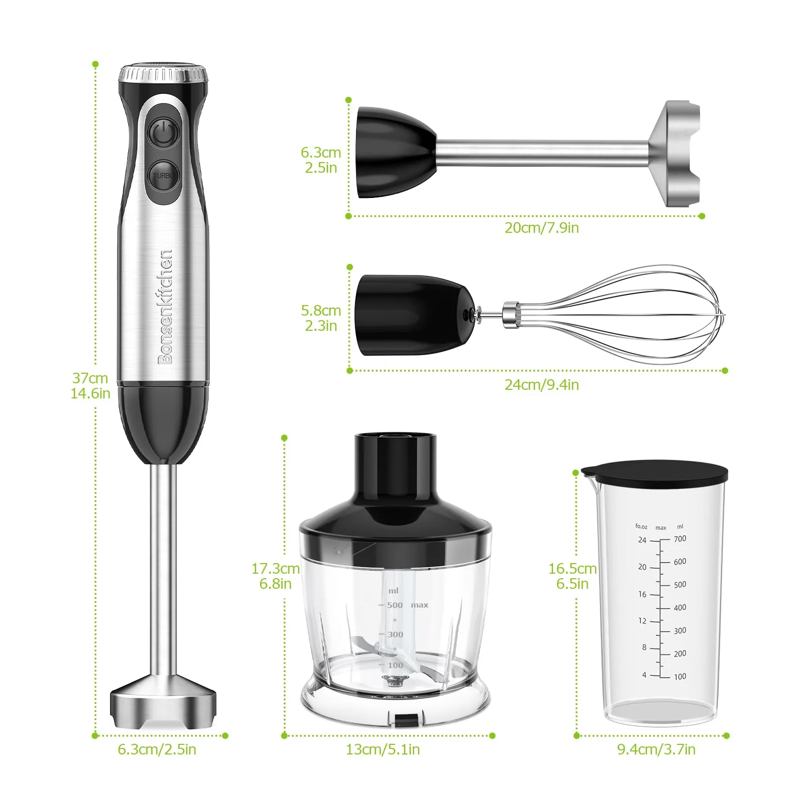 Bonsenkitchen Frullatore a Immersione 4-in-1 1000W HB3203-V2 - immagine 8