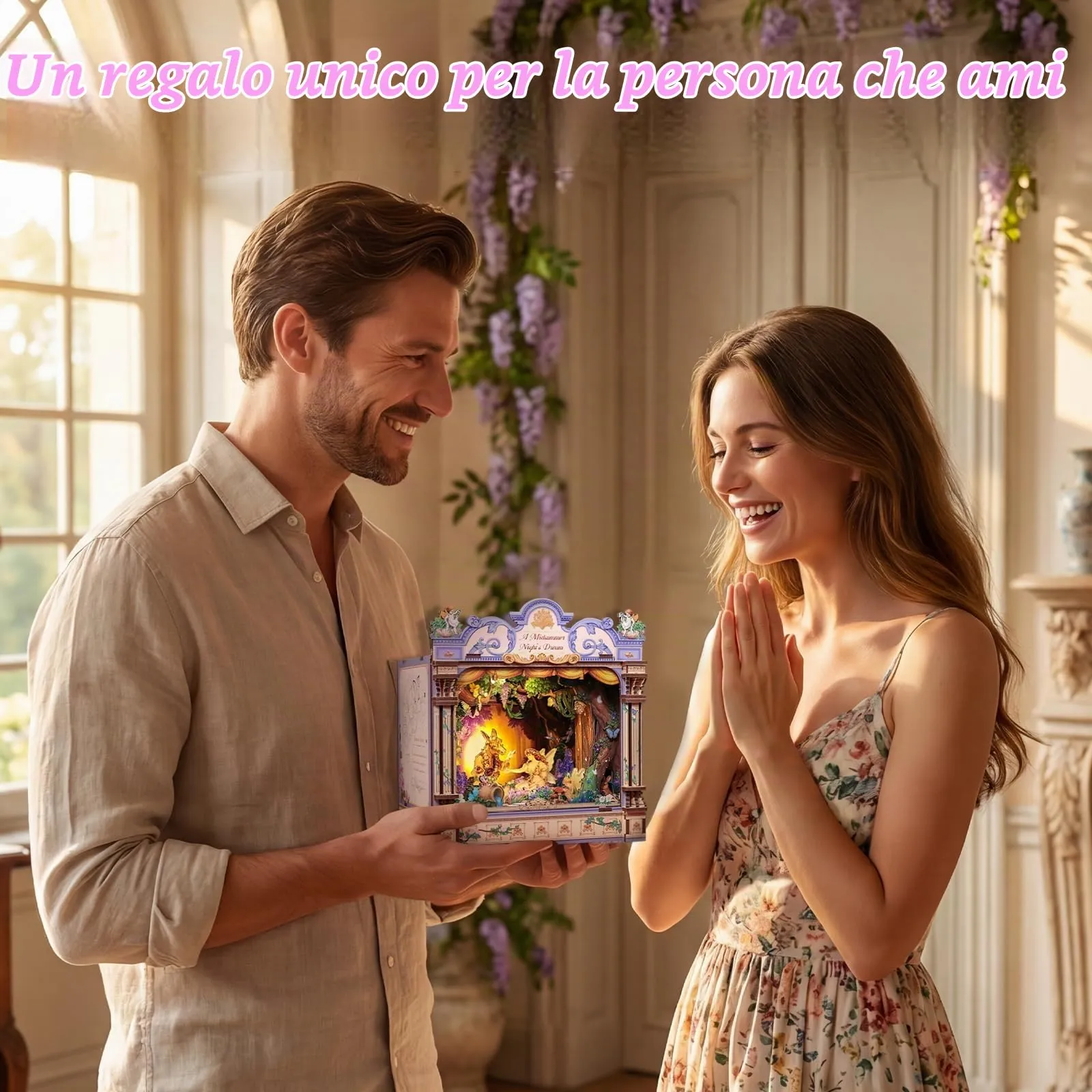 CUTEBEE Book Nook Kit in Legno - Sogno di una notte di mezza estate, Puzzle 3D in Legno con LED e Protezione Antipolvere - immagine 6