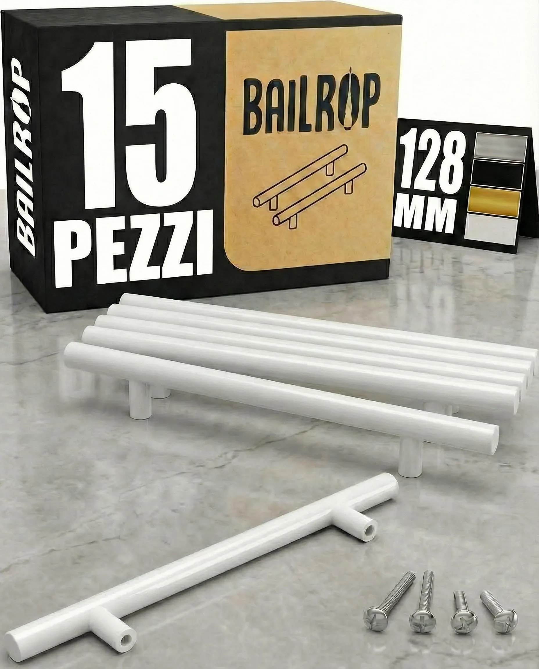 BAILROP Maniglie per Mobili da Cucina, Bianco Inox, 128mm, 15 pezzi - immagine 1