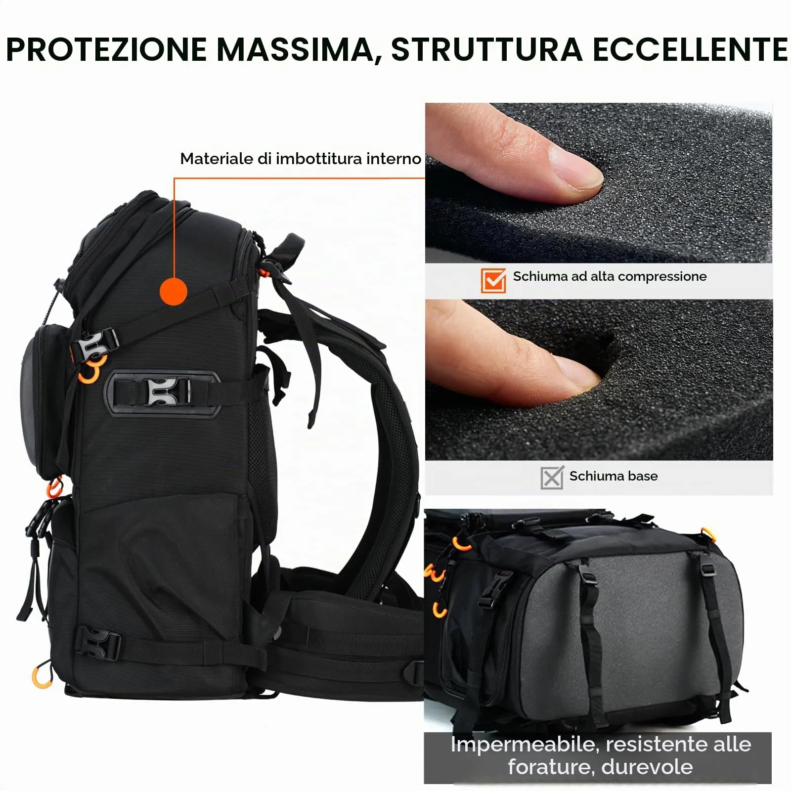 TARION Zaino Fotografico Professionale PB02 per Fotocamera, Obiettivi, Treppiede e Laptop 17,3" - immagine 3