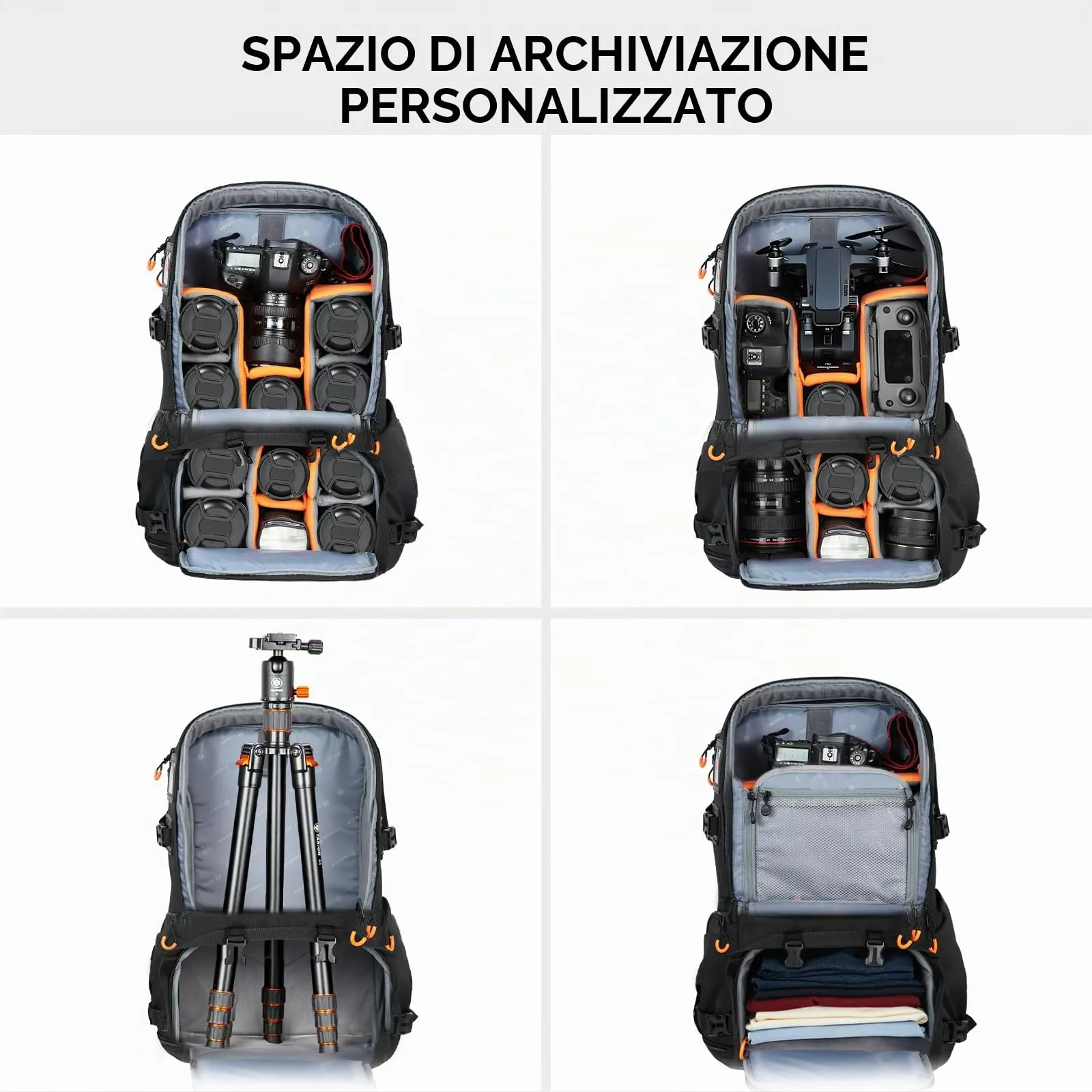 TARION Zaino Fotografico Professionale PB02 per Fotocamera, Obiettivi, Treppiede e Laptop 17,3" - immagine 4