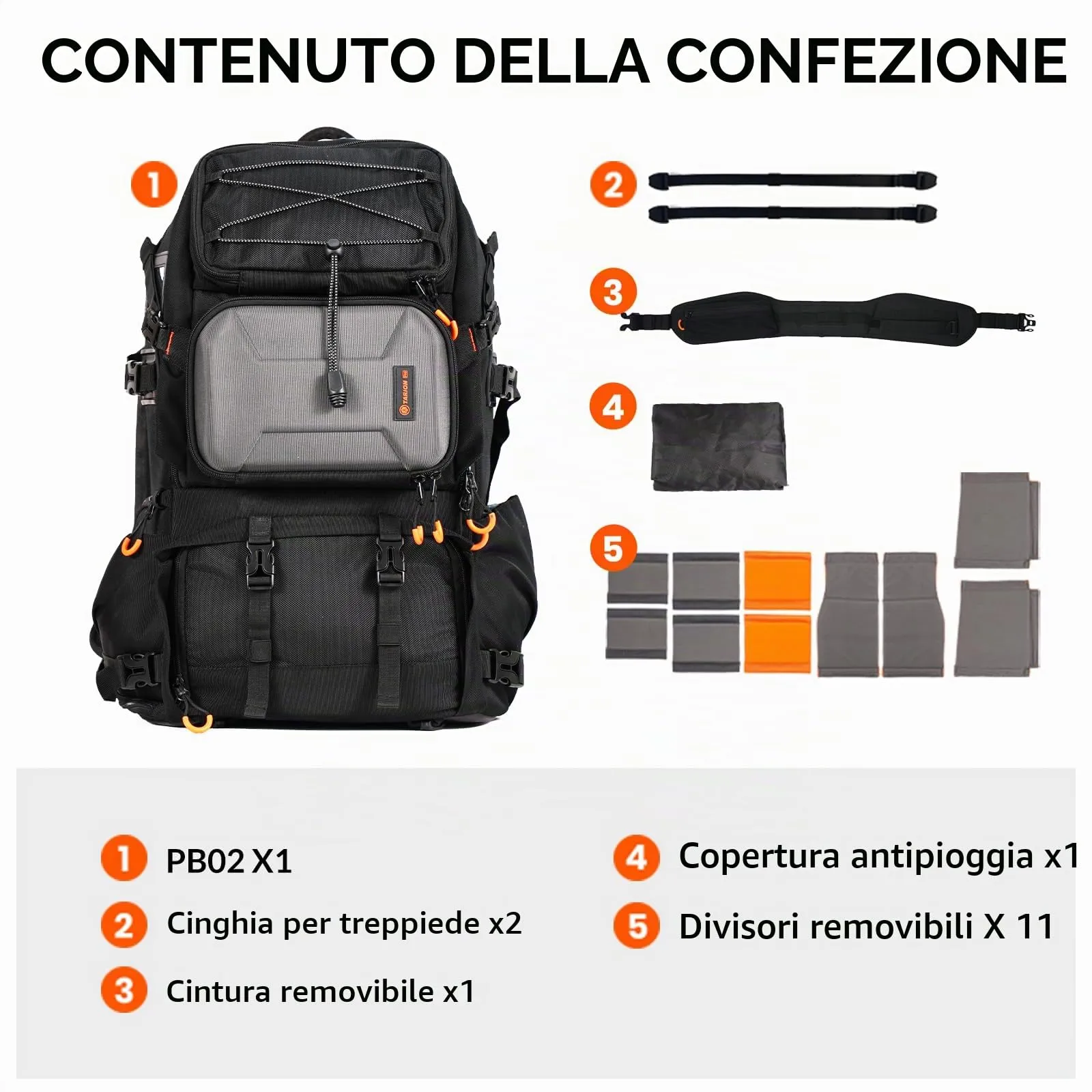 TARION Zaino Fotografico Professionale PB02 per Fotocamera, Obiettivi, Treppiede e Laptop 17,3" - immagine 8