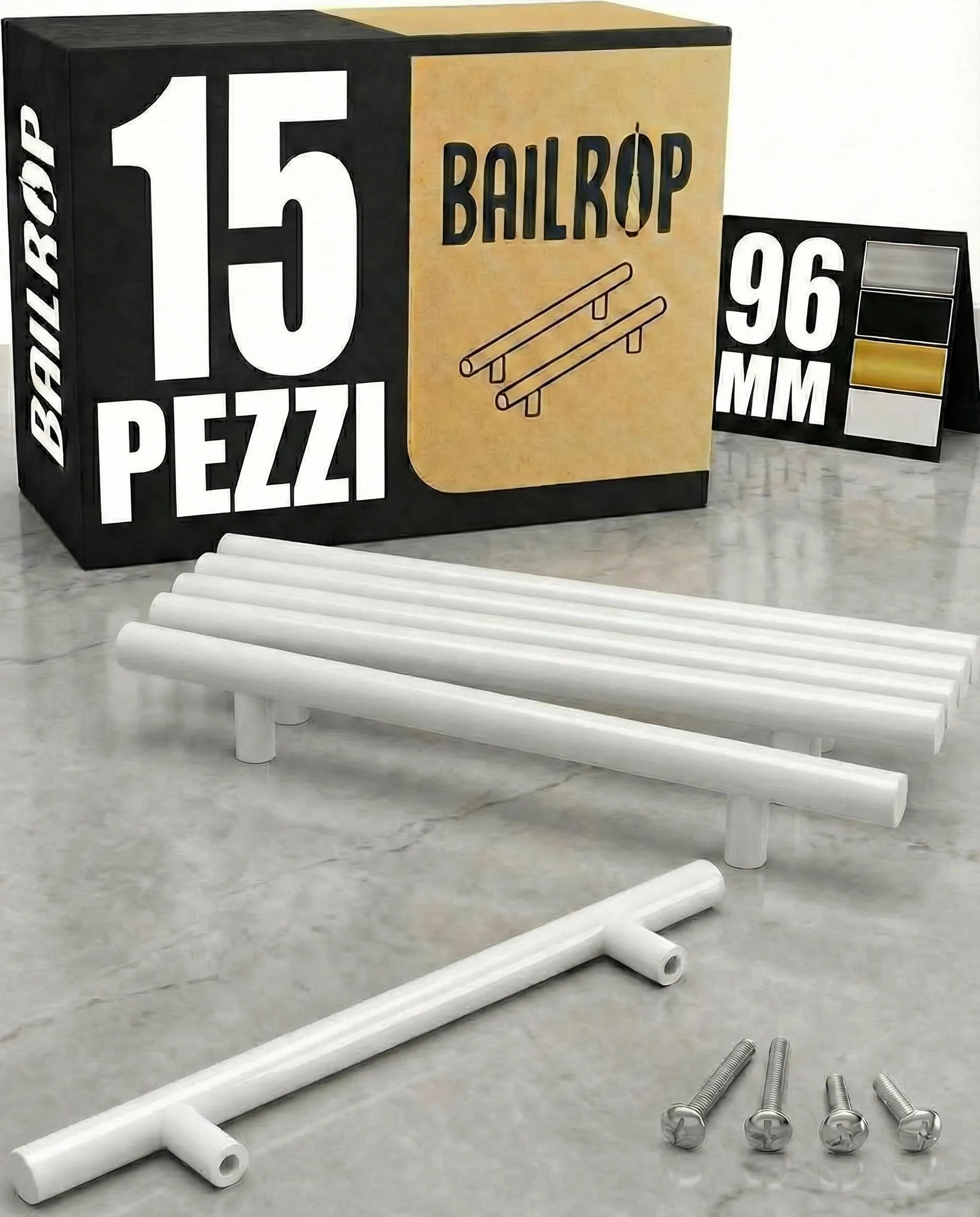 BAILROP Maniglie per Mobili da Cucina in Acciaio Inox, Bianco, 96mm (Pacco da 15) - immagine 1