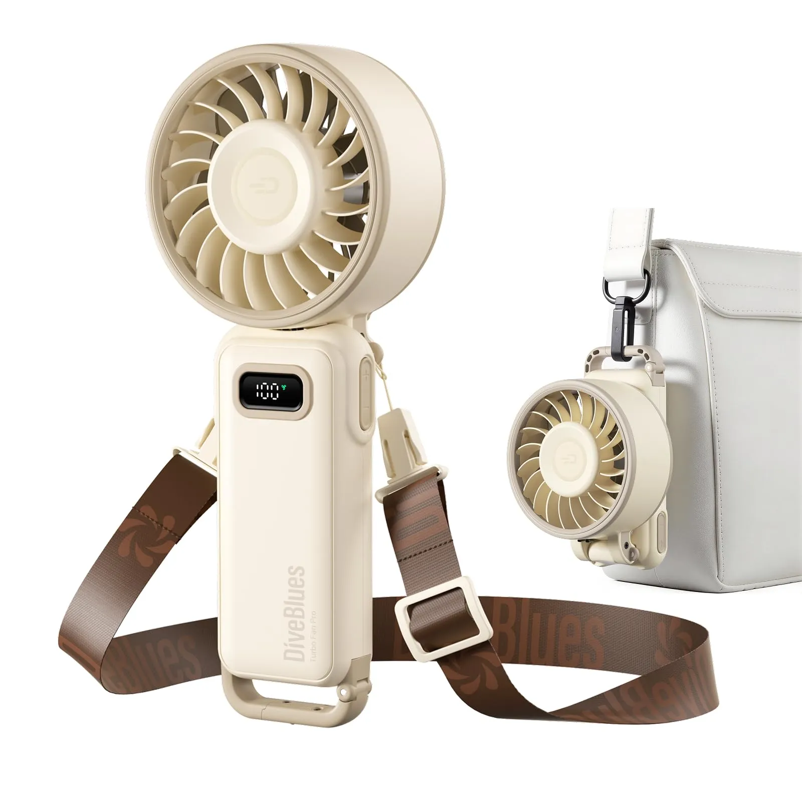 Diveblues Mini Ventilatore Portatile Turbo USB Ricaricabile Pieghevole, 100 Velocità, 4-in-1 da Tavolo e da Collo - immagine 1