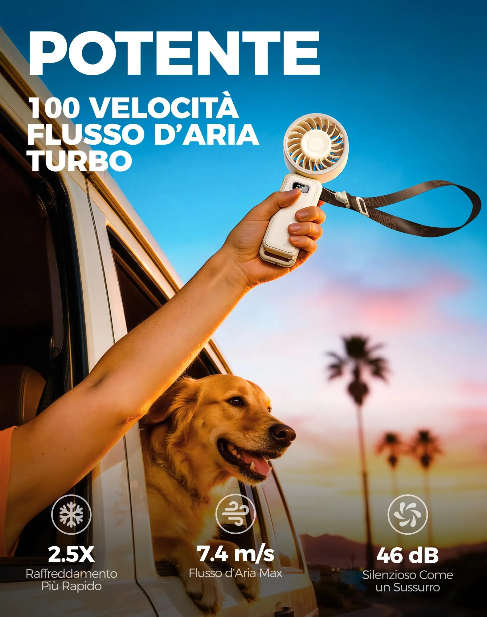 Diveblues Mini Ventilatore Portatile Turbo USB Ricaricabile Pieghevole, 100 Velocità, 4-in-1 da Tavolo e da Collo - immagine 2
