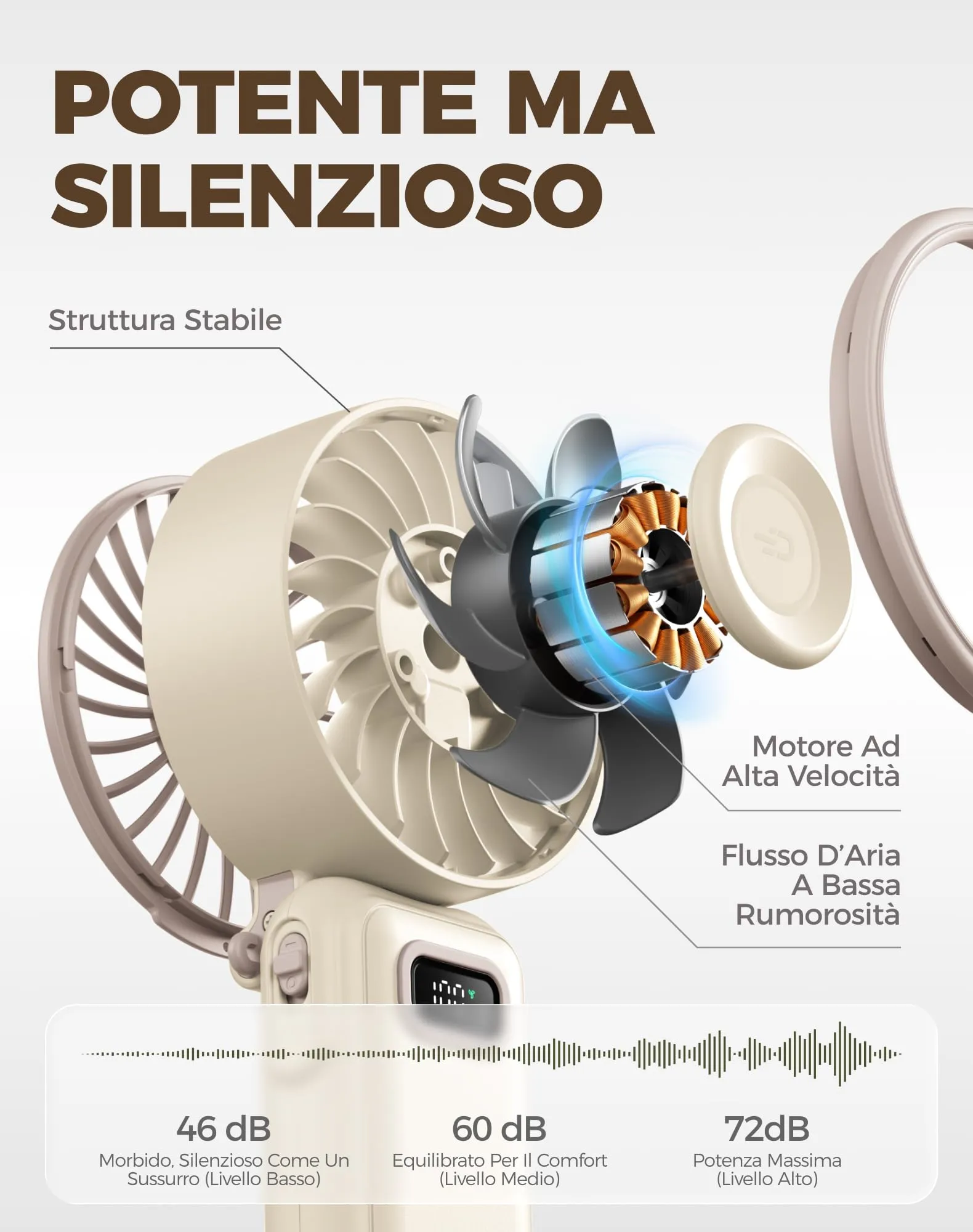 Diveblues Mini Ventilatore Portatile Turbo USB Ricaricabile Pieghevole, 100 Velocità, 4-in-1 da Tavolo e da Collo - immagine 4