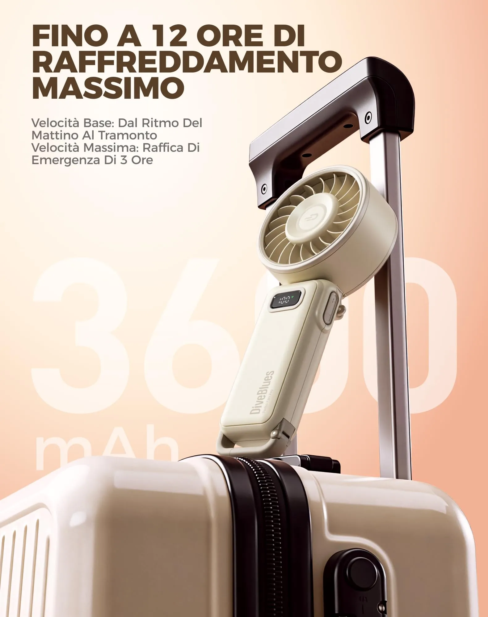 Diveblues Mini Ventilatore Portatile Turbo USB Ricaricabile Pieghevole, 100 Velocità, 4-in-1 da Tavolo e da Collo - immagine 5