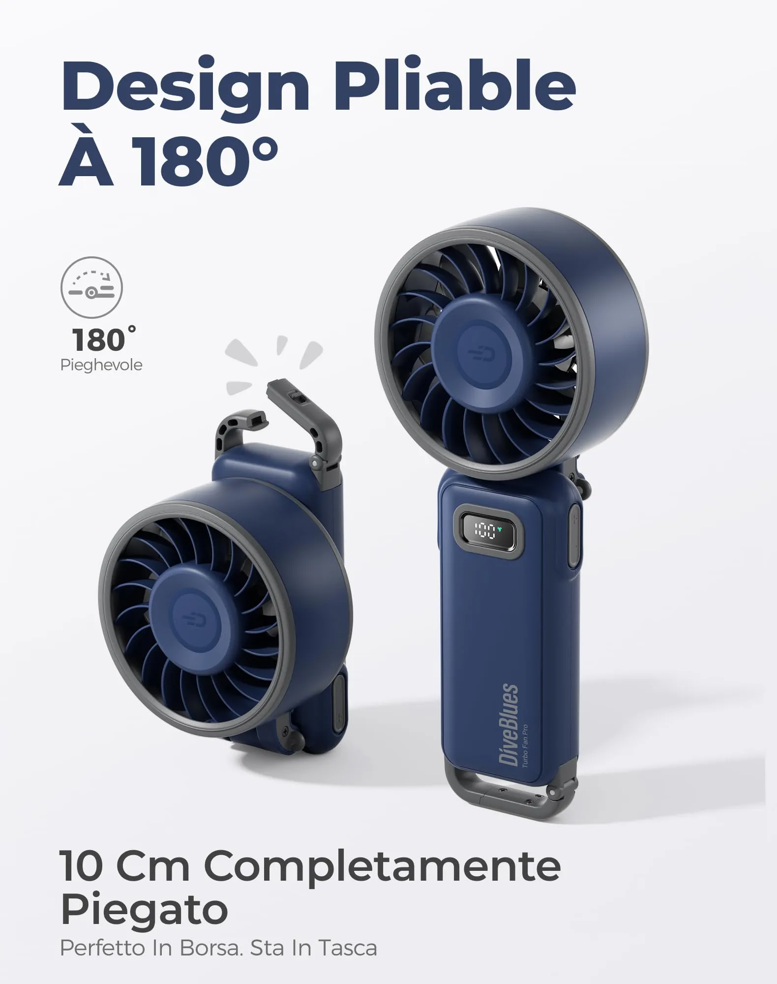 Diveblues Mini Ventilatore Portatile Turbo USB Ricaricabile, 100 Velocità, 4-in-1 da Tavolo e da Collo - immagine 3