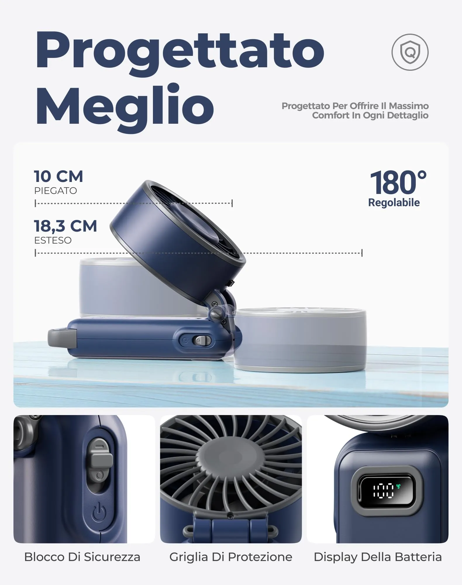 Diveblues Mini Ventilatore Portatile Turbo USB Ricaricabile, 100 Velocità, 4-in-1 da Tavolo e da Collo - immagine 8