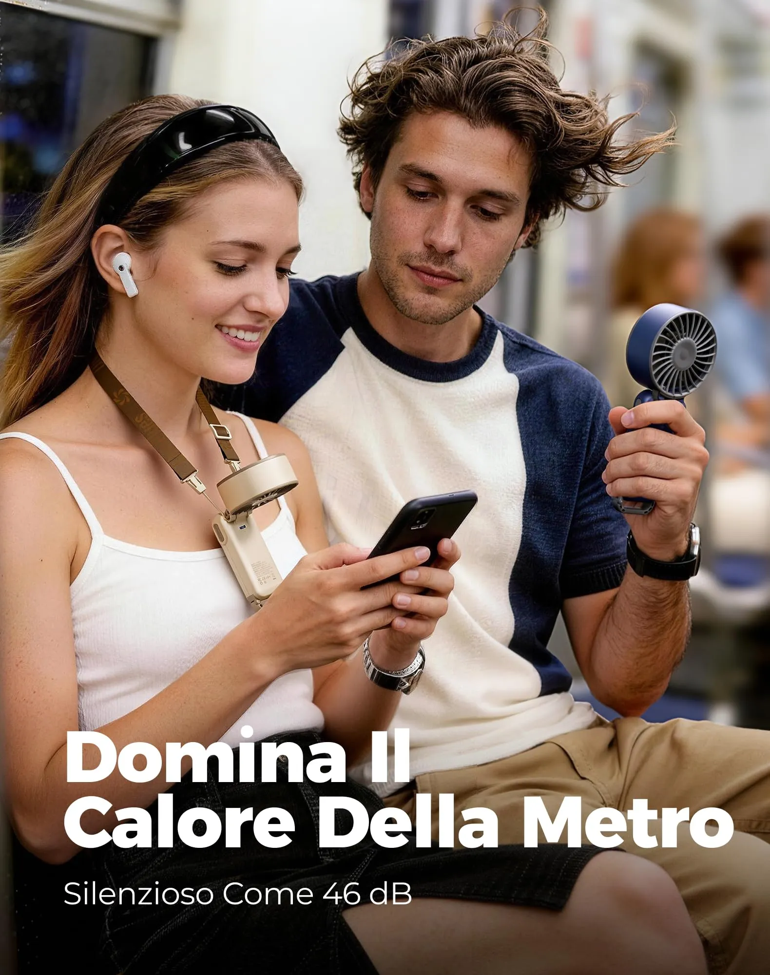 Diveblues Mini Ventilatore Portatile Turbo USB Ricaricabile, 100 Velocità, 4-in-1 da Tavolo e da Collo - immagine 9