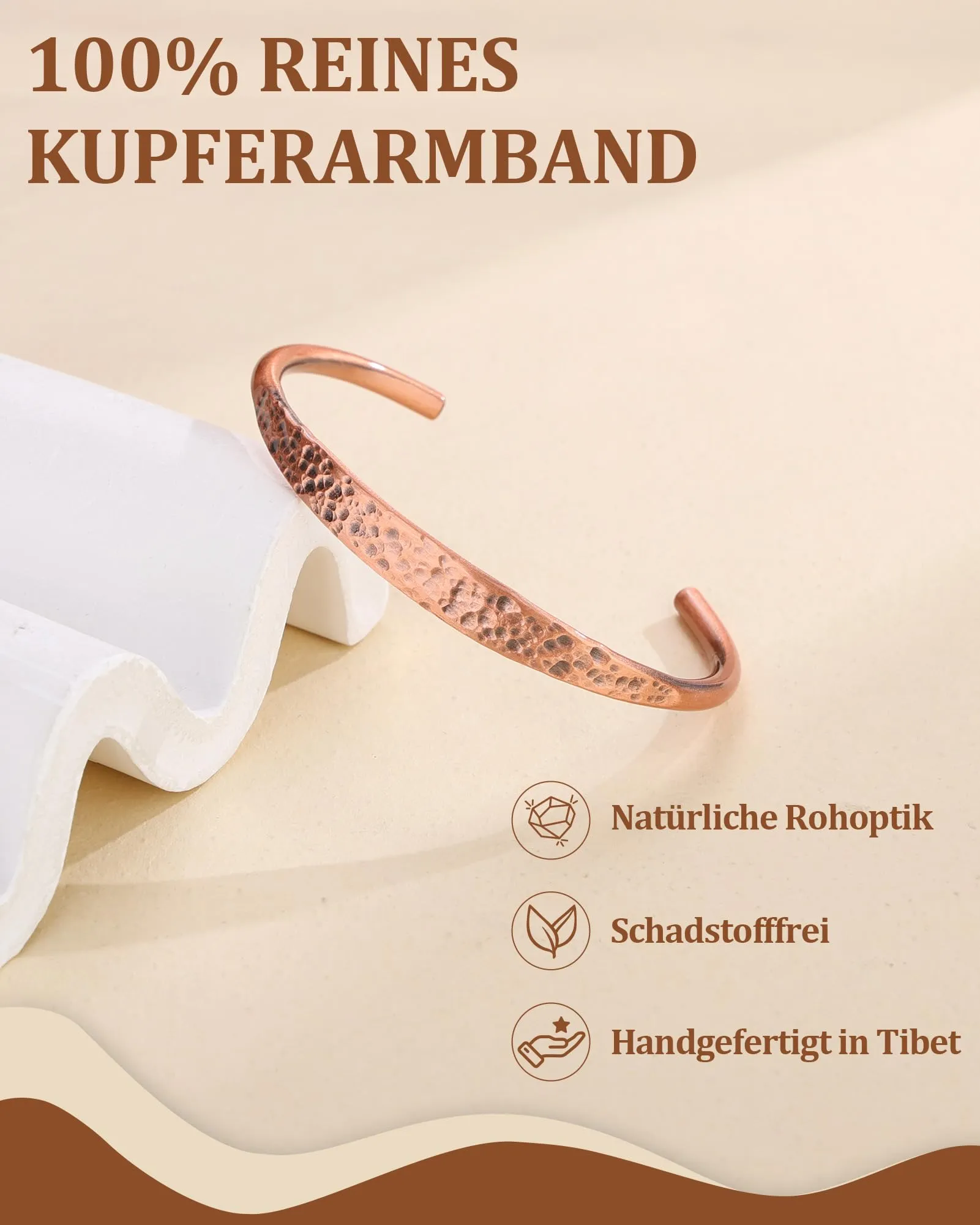 BioMag Bracciale in rame puro fatto a mano, Taglia unica, Rame - immagine 2