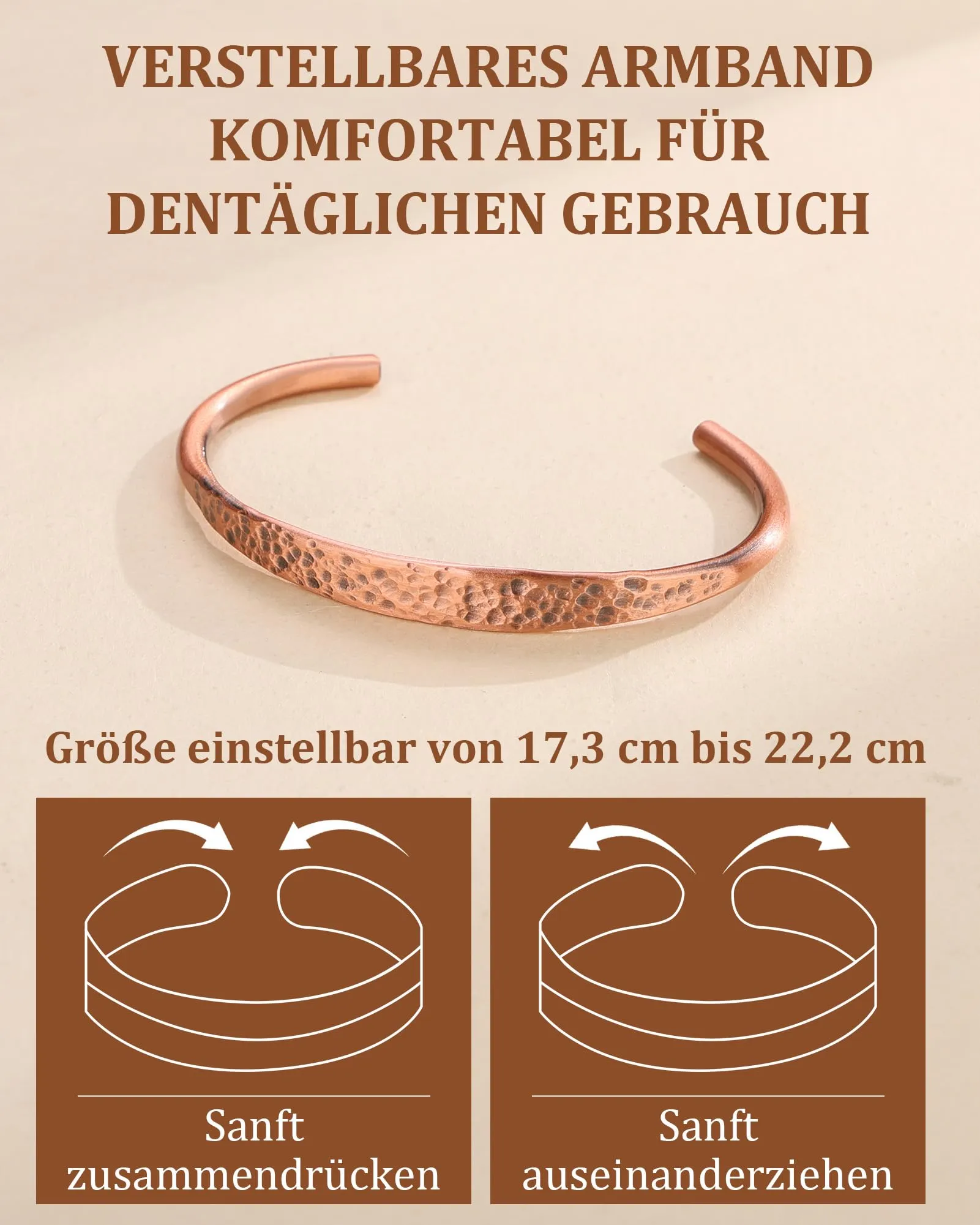BioMag Bracciale in rame puro fatto a mano, Taglia unica, Rame - immagine 4