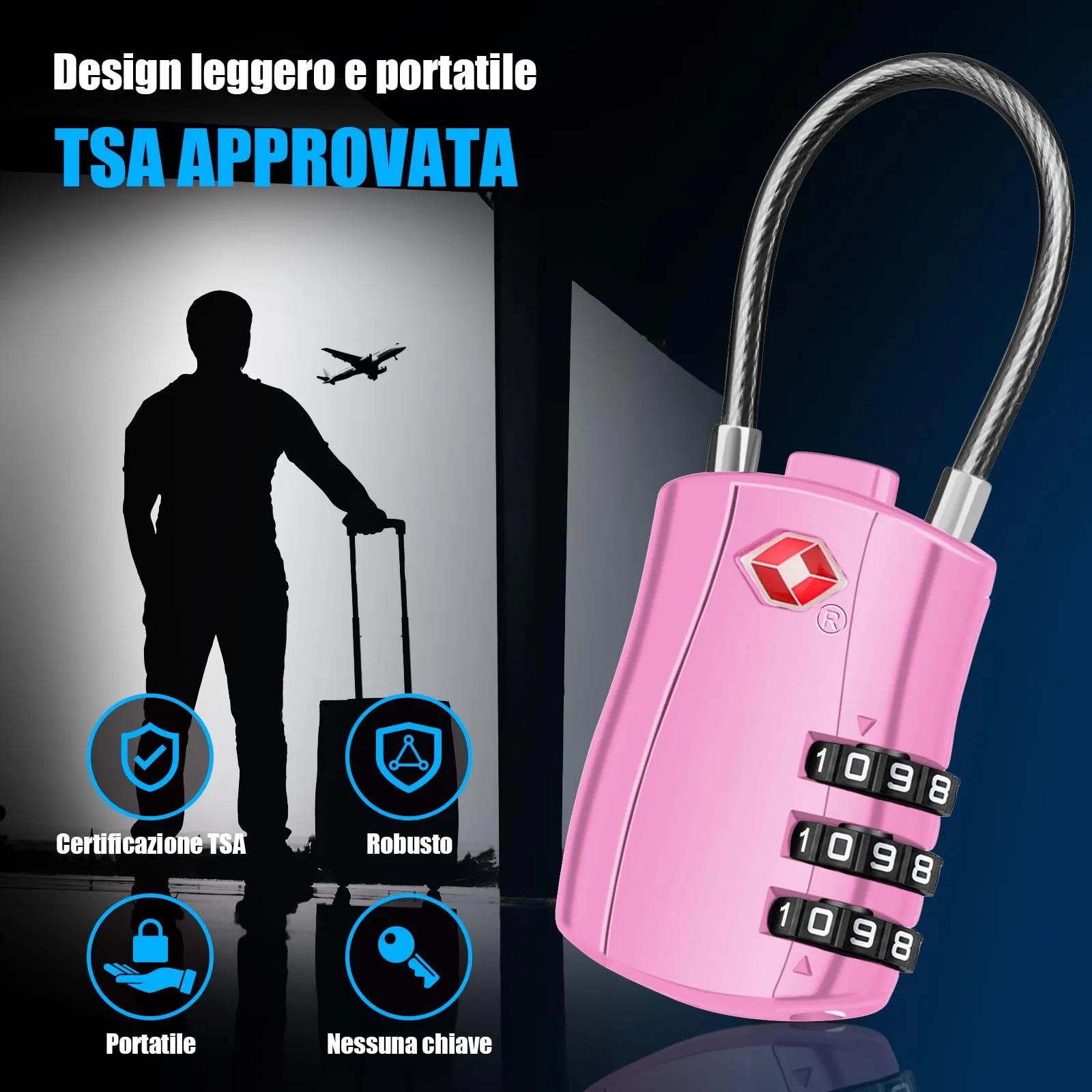 Diyife Lucchetto Valigia TSA, 4 Pezzi, 3 Cifre, Rosa - immagine 4