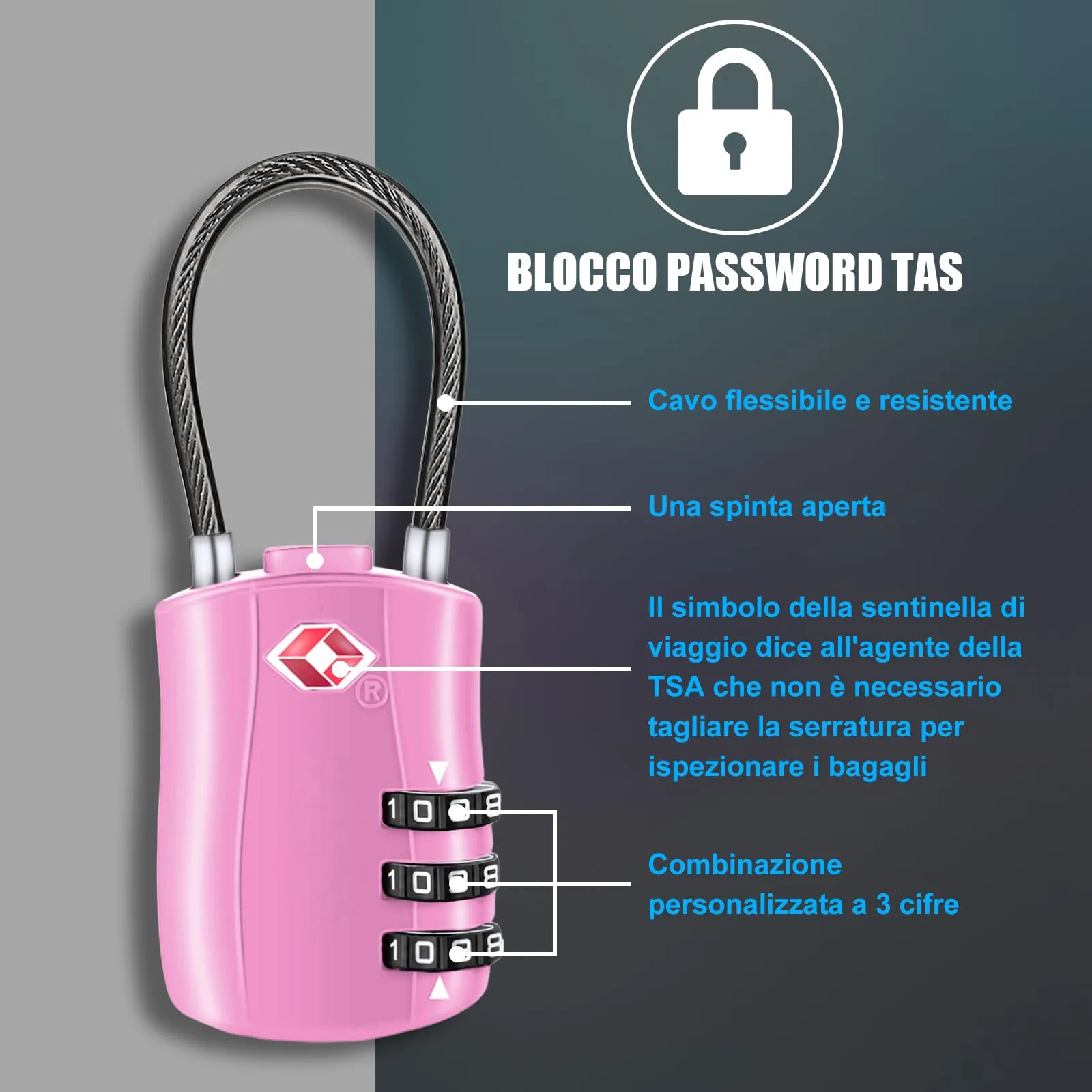 Diyife Lucchetto Valigia TSA, 4 Pezzi, 3 Cifre, Rosa - immagine 5