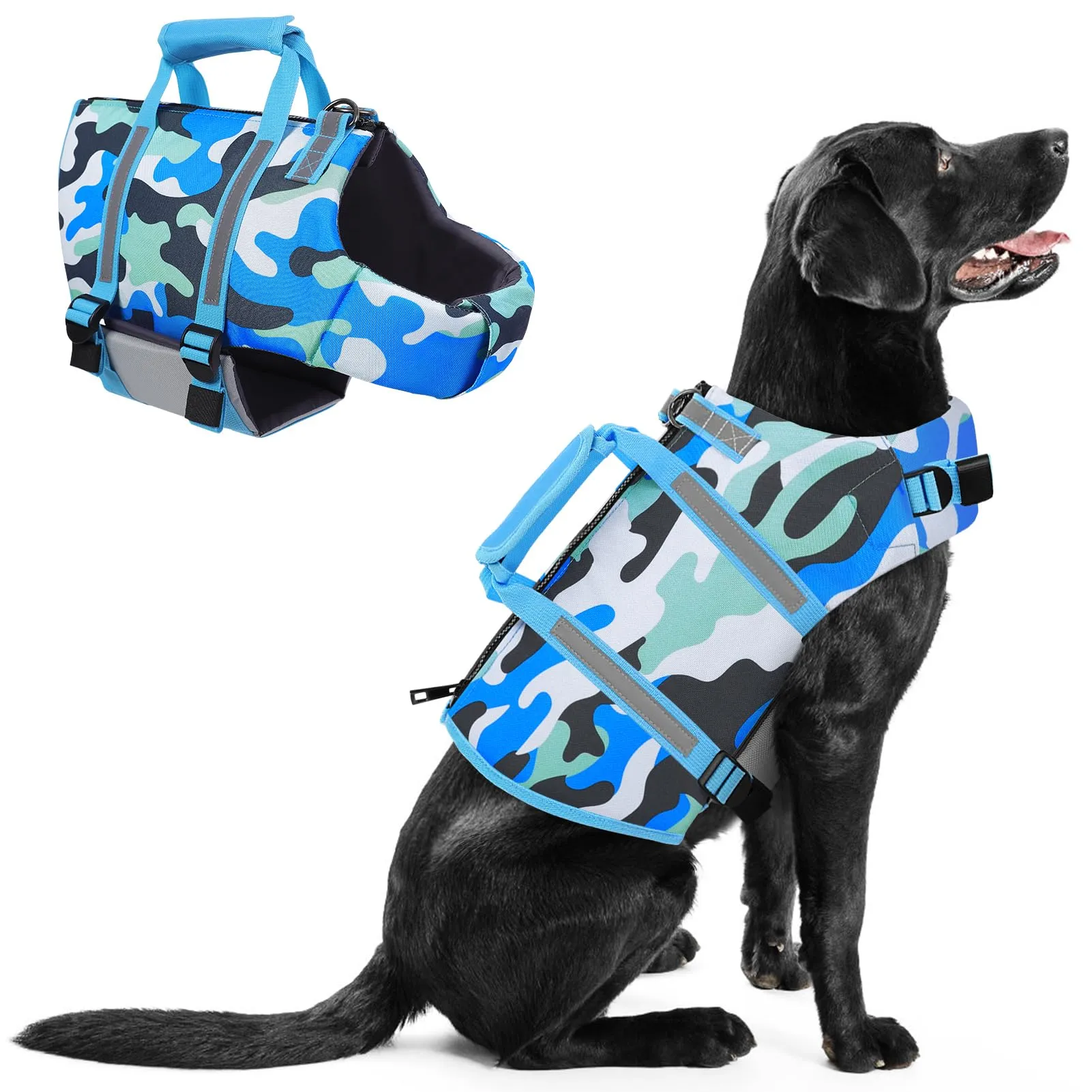 PUZAUKAL Giubbotto Salvagente per Cane con Cerniera sul Dorso, Camouflage, Taglia S - immagine 1