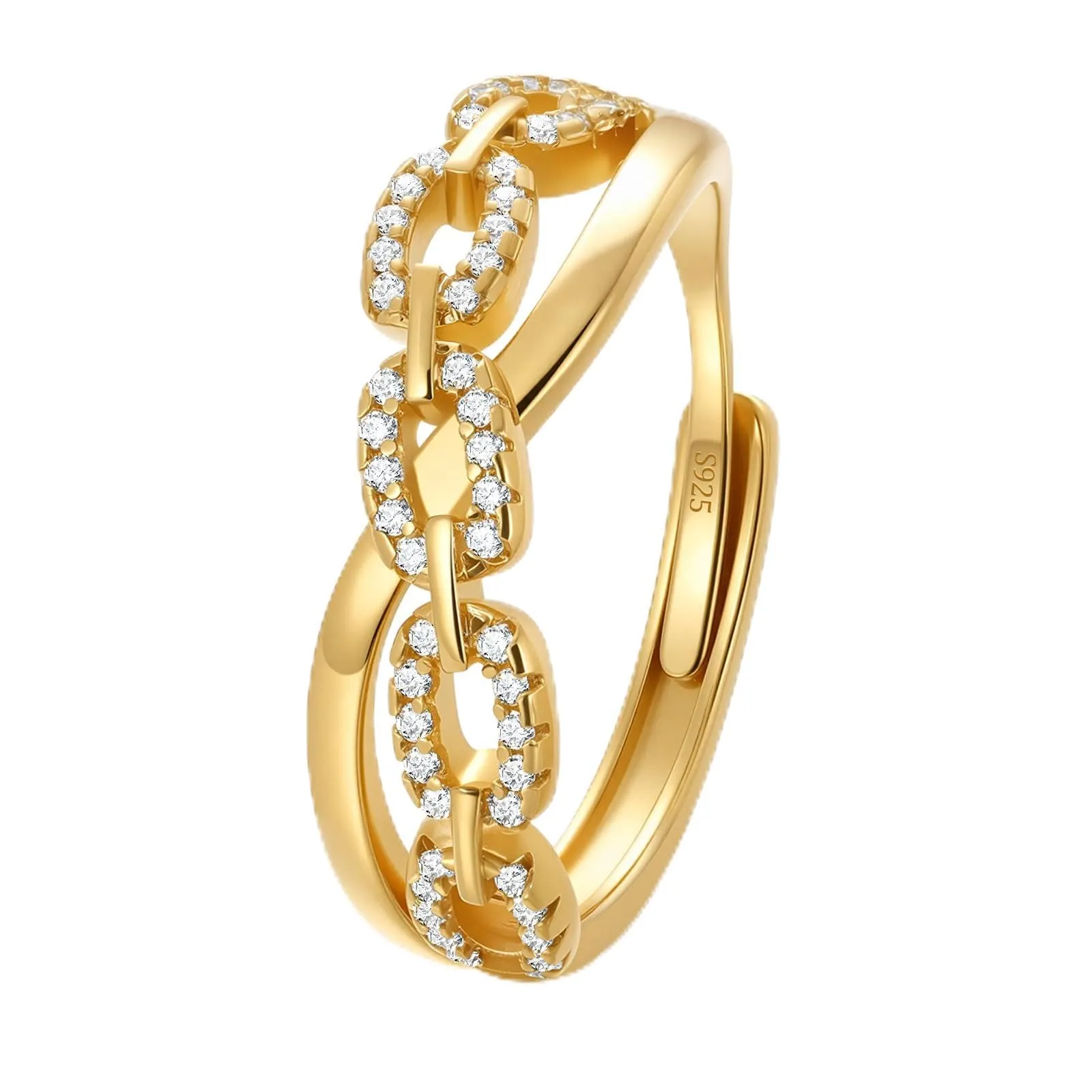 J.Fée Anello Donna Argento 925 con Zirconi 5A Regolabile, Oro - immagine 1