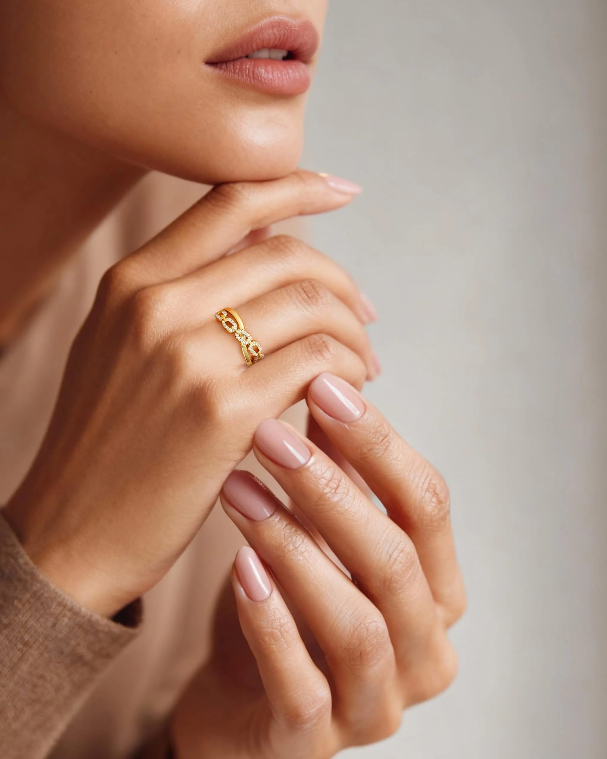 J.Fée Anello Donna Argento 925 con Zirconi 5A Regolabile, Oro - immagine 3