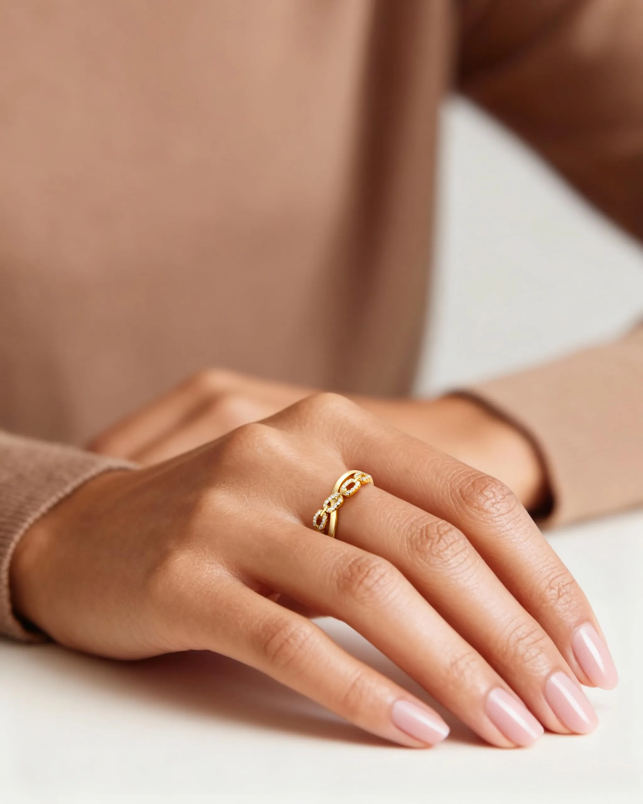 J.Fée Anello Donna Argento 925 con Zirconi 5A Regolabile, Oro - immagine 4