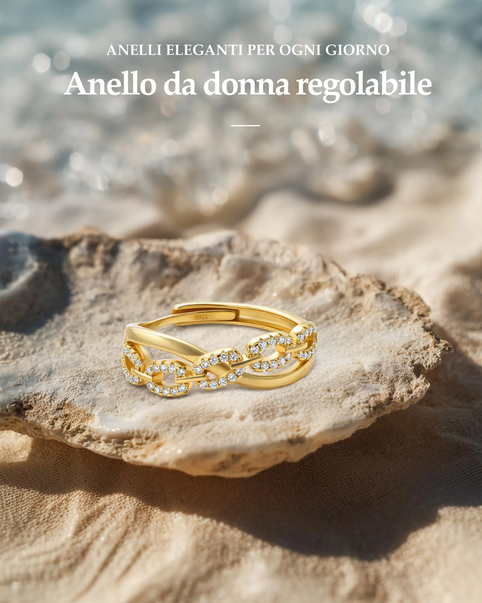 J.Fée Anello Donna Argento 925 con Zirconi 5A Regolabile, Oro - immagine 7
