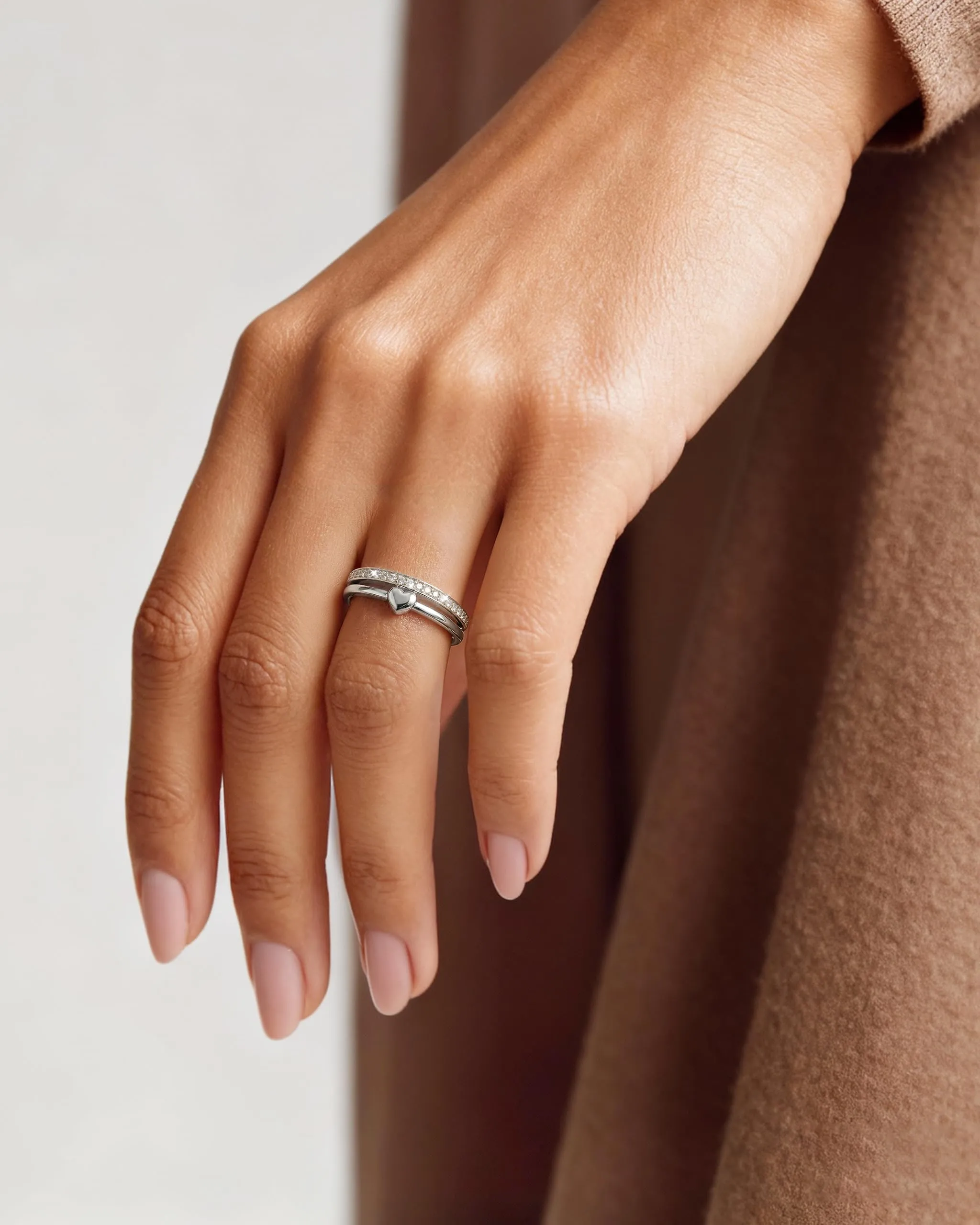J.Fée Set di 2 Anelli Donna in Argento 925 con Zirconi 5A, Regolabili, Oro e Argento - immagine 6