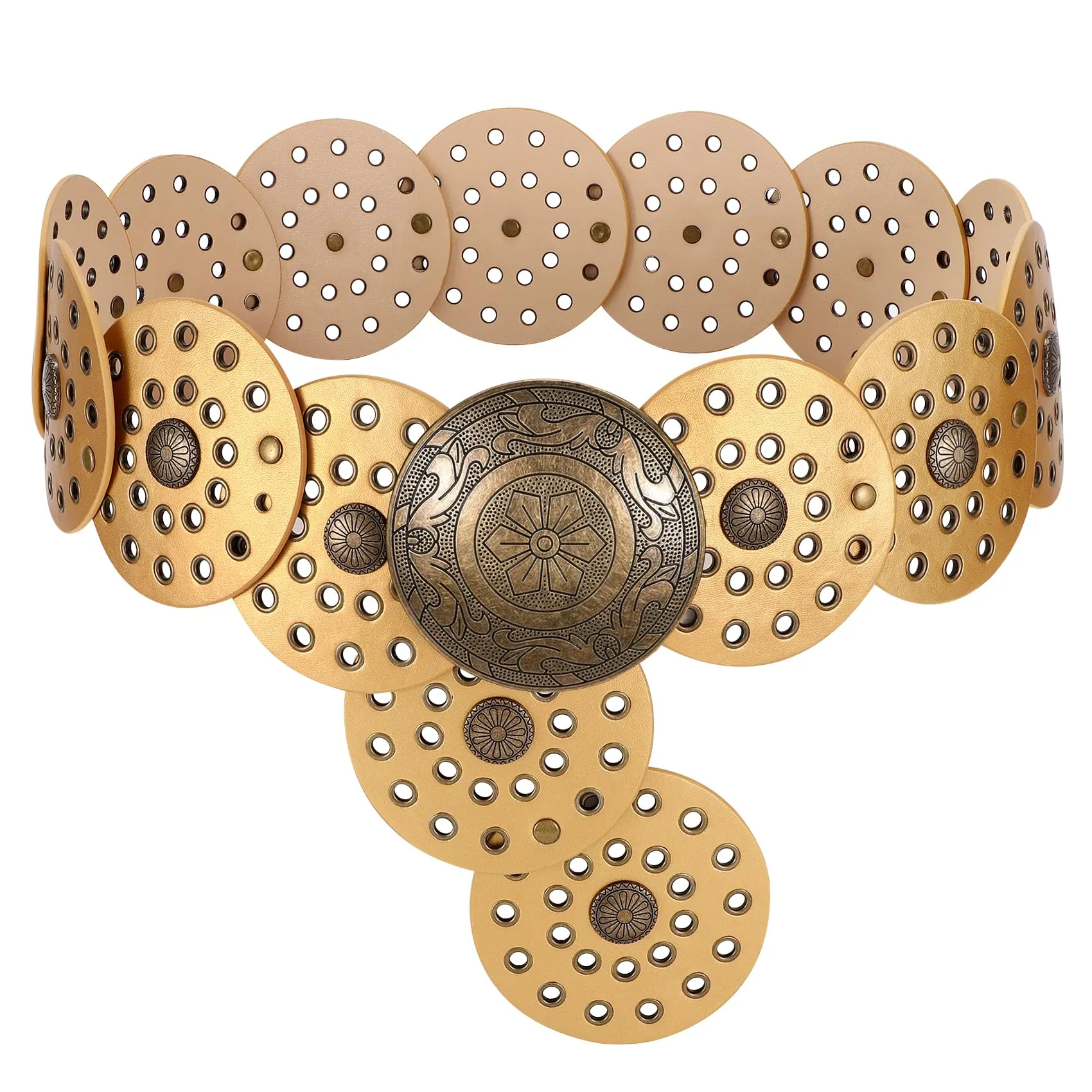 LEACOOLKEY Cintura Donna Boho Disco Larga Western in Pelle Concho Oro - immagine 1