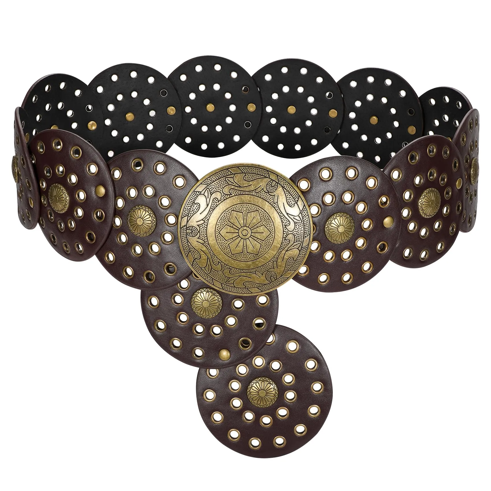 LEACOOLKEY Cintura Donna Boho Disco Larga Western in Pelle Concho per Vestiti e Jeans - immagine 1